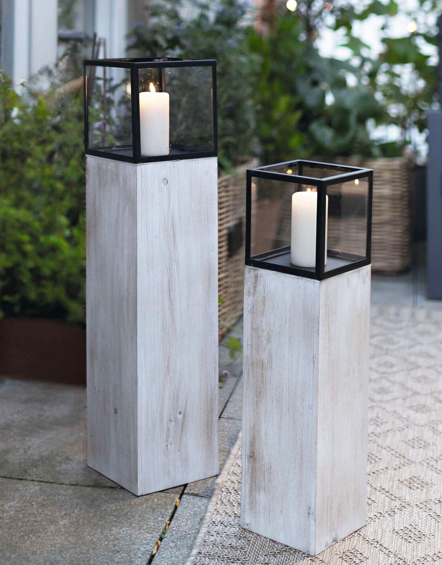 Dekoleidenschaft Bodenwindlicht Windlichtsäule "Modern Shabby" aus Holz, Me günstig online kaufen