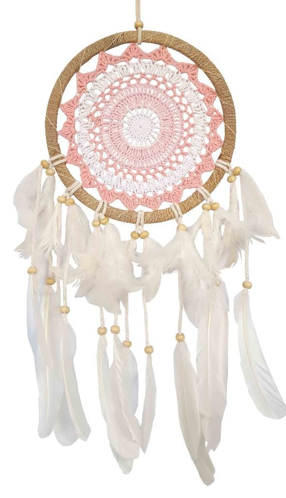Saraswati Traumfänger Traumfänger "Pink" Sisal 22cm mit gewebtem Netz, 22x60cm
