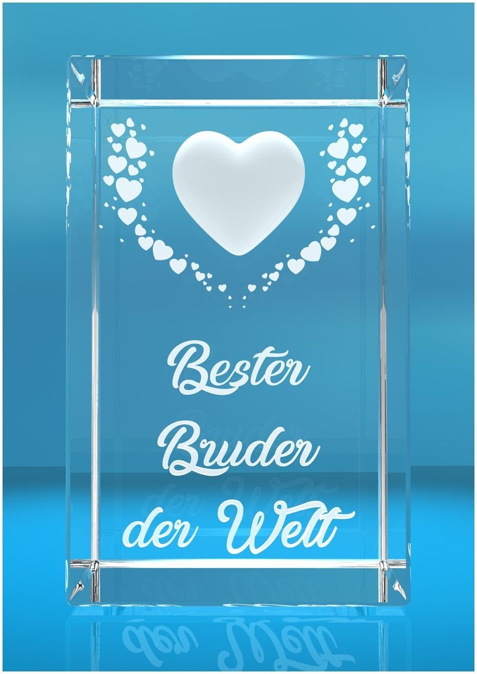 VIP-LASER Dekofigur VIP-LASER 3D Kristall Motiv: Fliegende Herzen Bester Bruder der, Hochwertige Geschenkbox, Made in Germany, Familienbetrieb