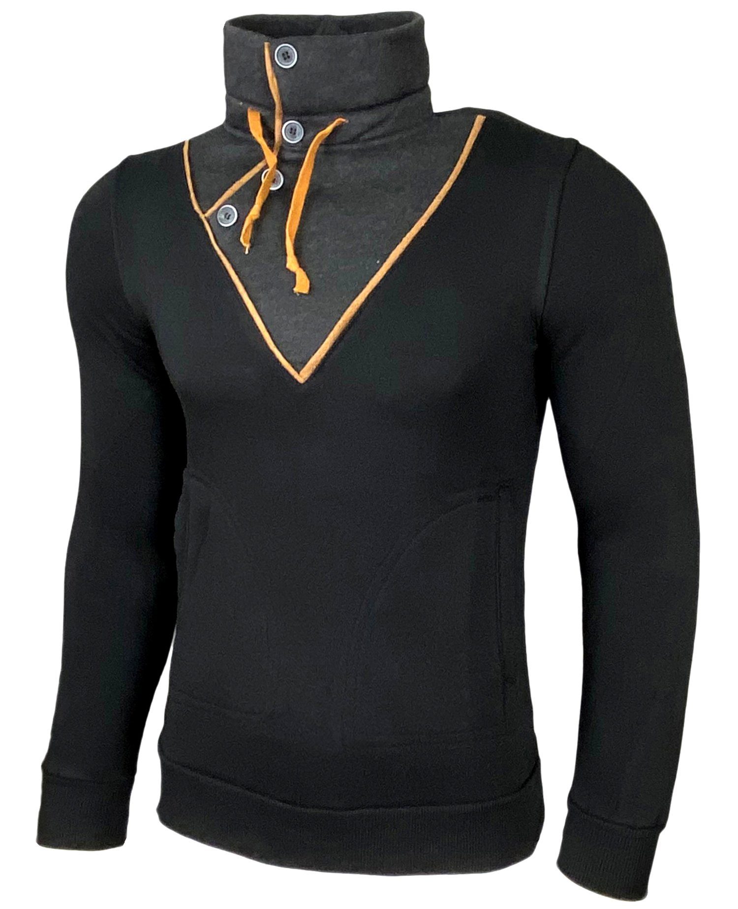 Strickpullover Baxboy Herren Sweatshirt Tube-Neck Stehkragen Knopfverschluss 4005
