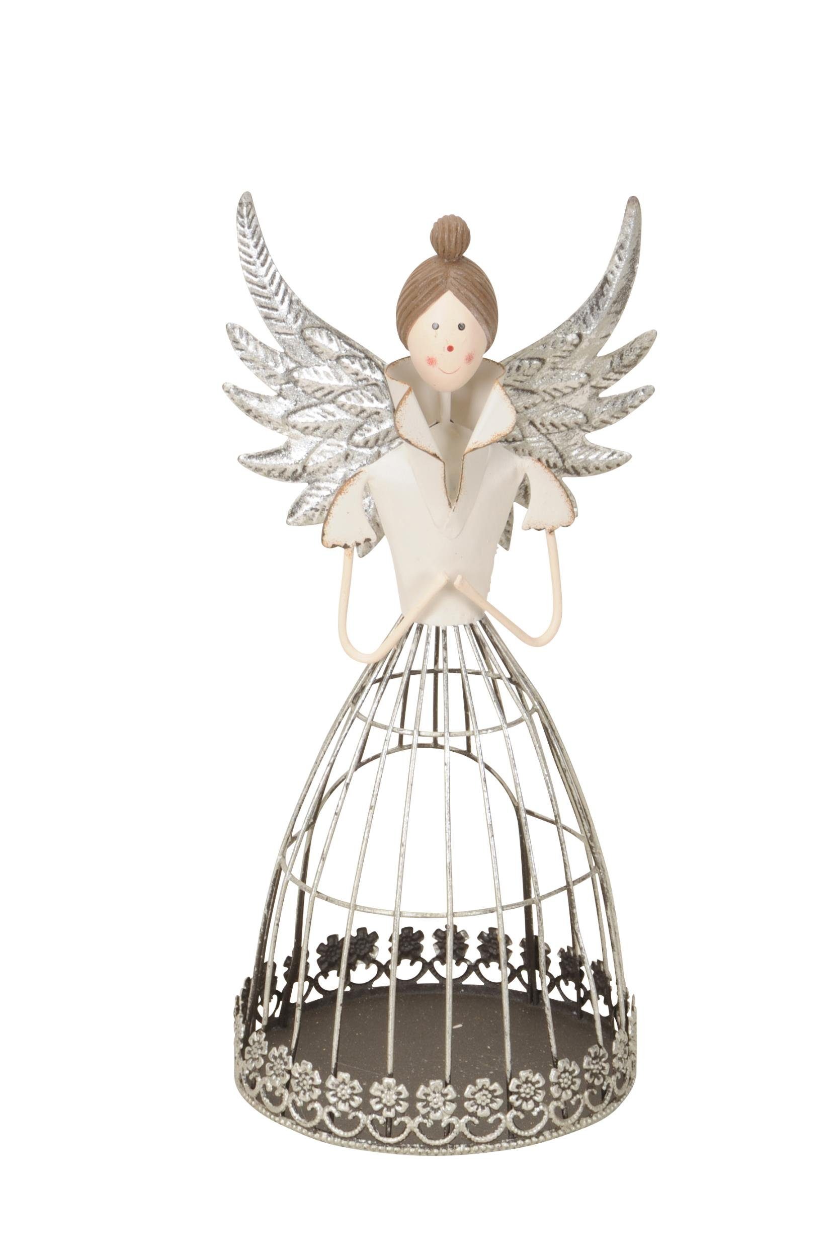 Posiwio Weihnachtsfigur Engel 28 cm Creme/Silber Engelsfigur aus Draht