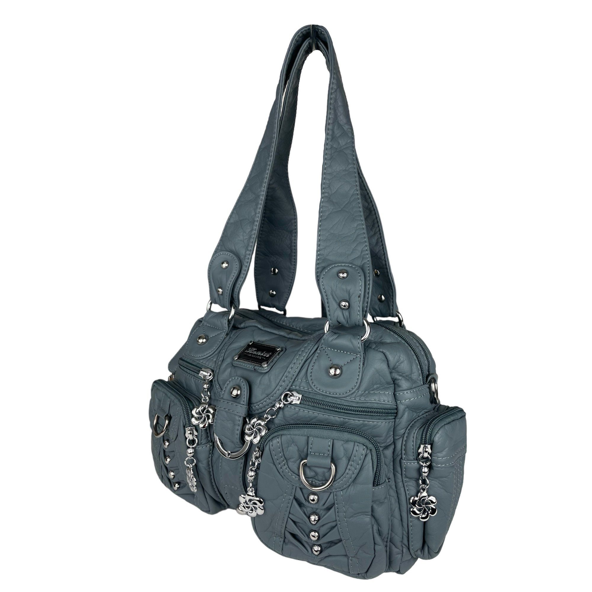 Taschen4life Schultertasche klassische Damen Handtasche (Schultertasche) mit Nieten AKW22032, viele Fächer, verstellbarer abnehmbarer Schulterriemen – Bild 3 von 5