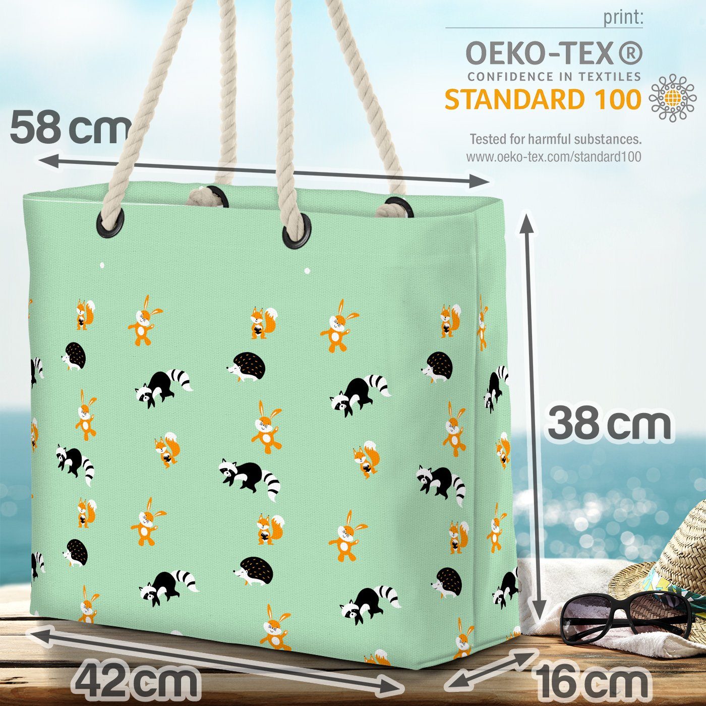 VOID Bag Igel Muster Strandtasche Waschbär (1-tlg), Sommer Kinderzimmer Beach Hase Tiere Ostern Kinder
