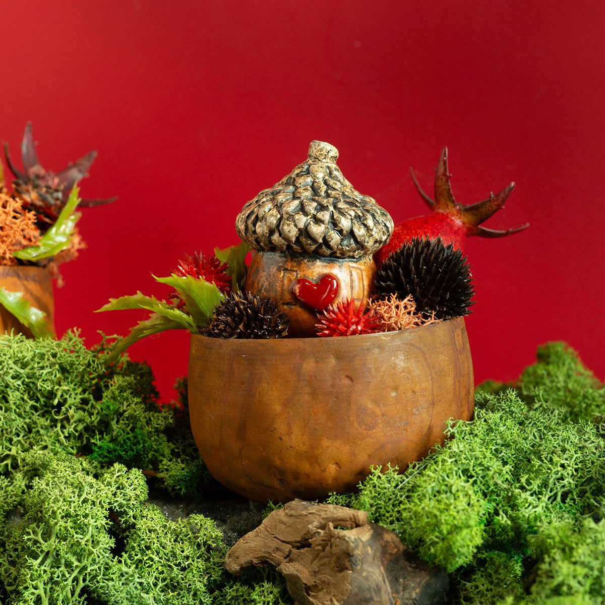 Florists Products Streudeko Keramik Eichel Haus Dekoeicheln mit Herz Herbst Tischdeko 6er, 6 Stück