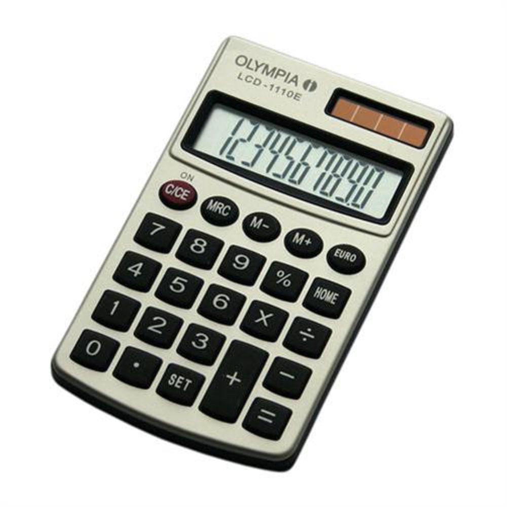Olympia Taschenrechner LCD 1110E, Metallgehäuse, Eurofunktion, Dual Power, Schutzhülle