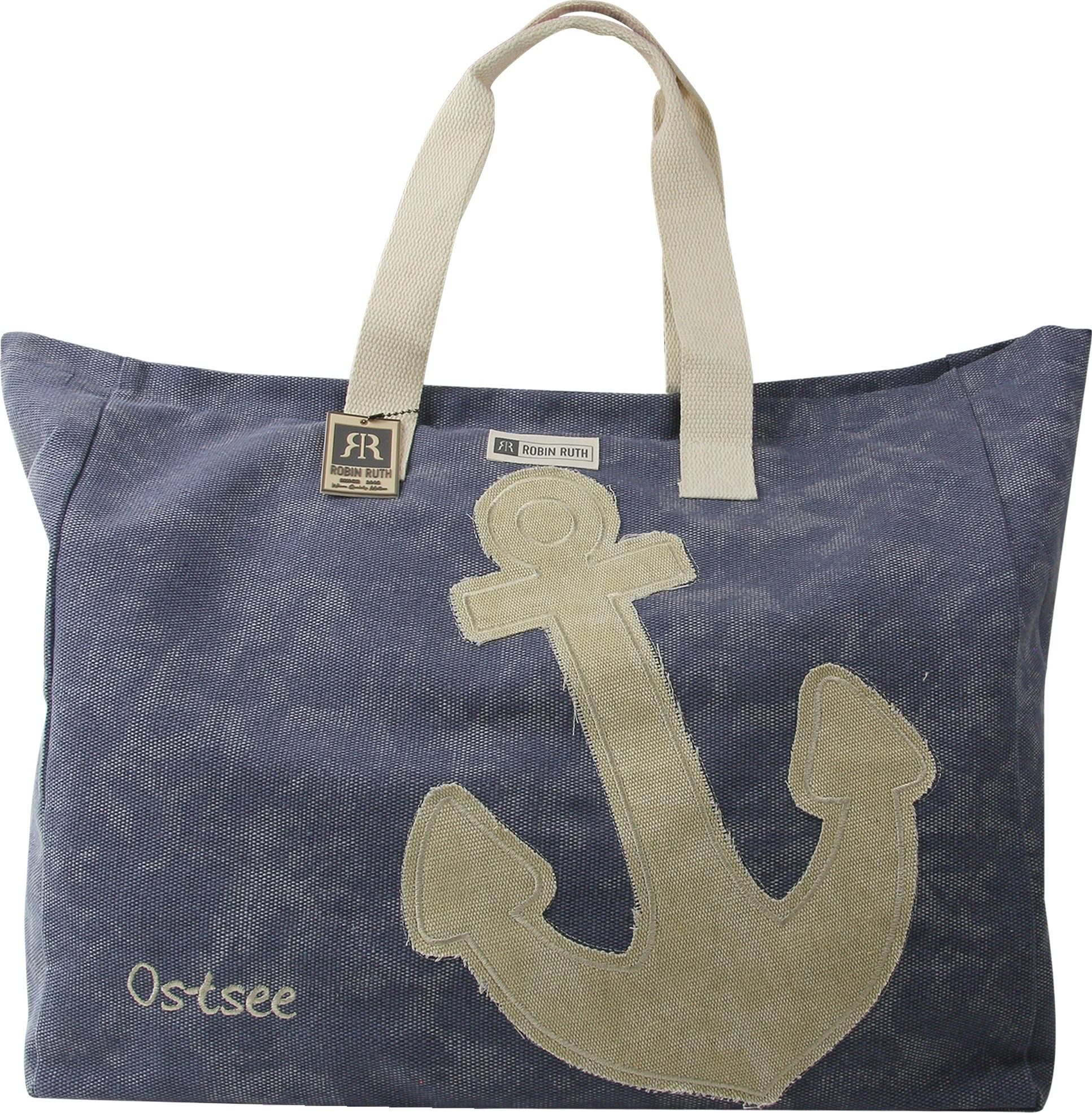 Robin Ruth Schultertasche Robin Ruth Schultertasche Baumwolle (Schultertasche), Damen Baumwolle-Polyester Schultertasche, jeansblau, beige ca. 47,5cm