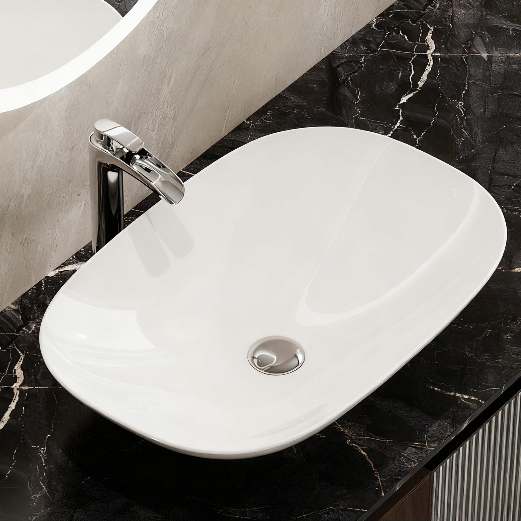 HOROW Waschbecken Aufsatzwaschbecken, Handwaschbecken ohne Hahnloch, ultradünner Rand (Badezimmer Aufsatzwaschbecken, ohne Hahnloch und Überlauf), leichte Reinigung, ohne Überlauf und Hahnloch