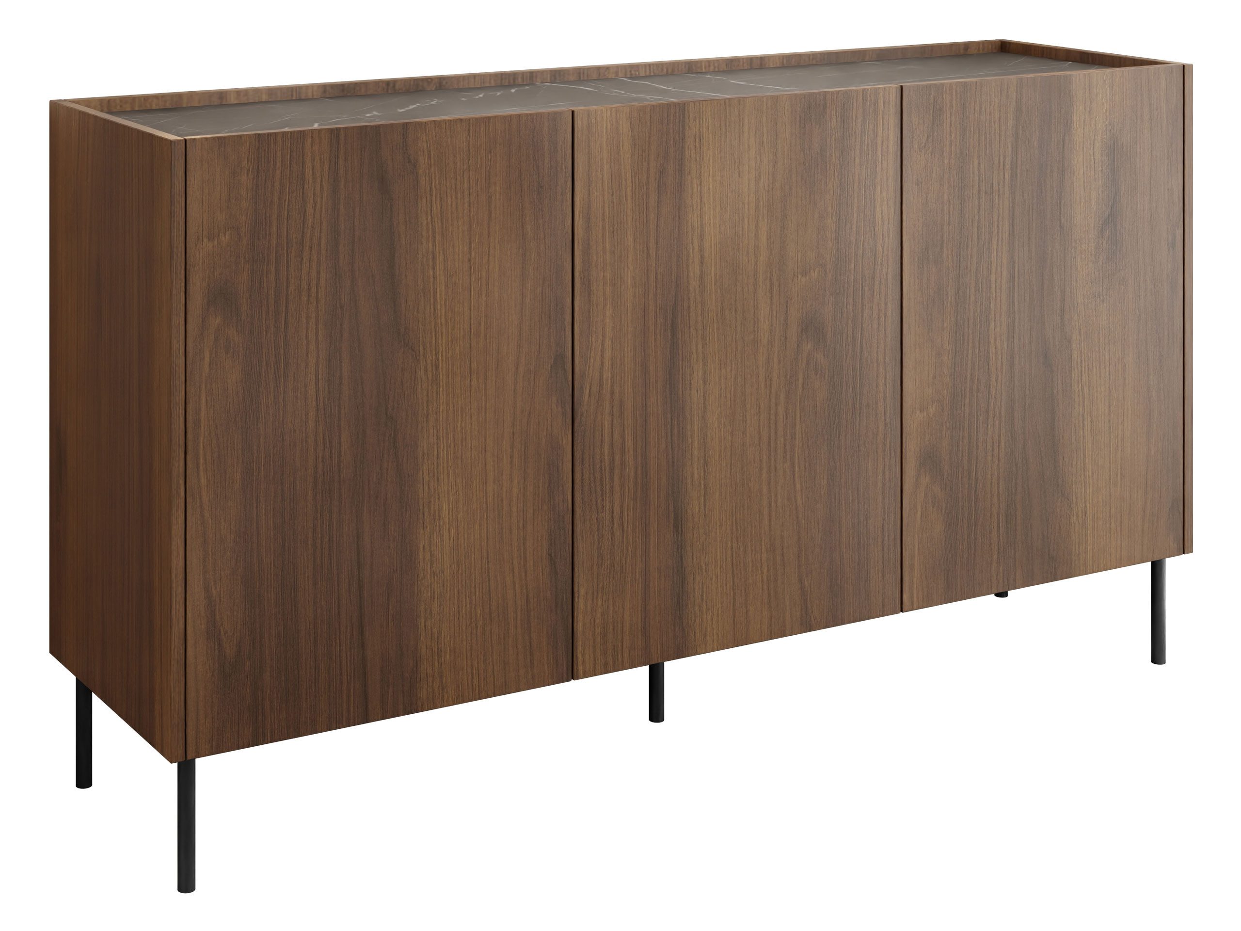 MIRJAN24 Kommode Tewos K144 (mit drei Drehtüren), 144x37x78 cm, Schwarze Metallfüße