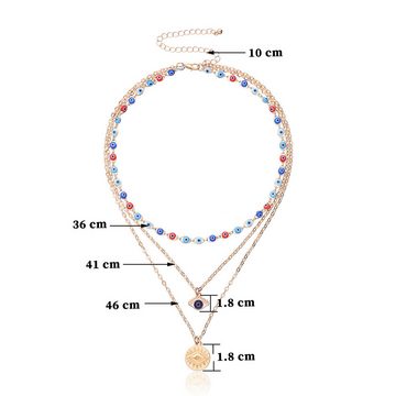 ANLÜDE Charm-Kette Dreilagige Halskette Devil's Eye Anhänger Halskette für Damen