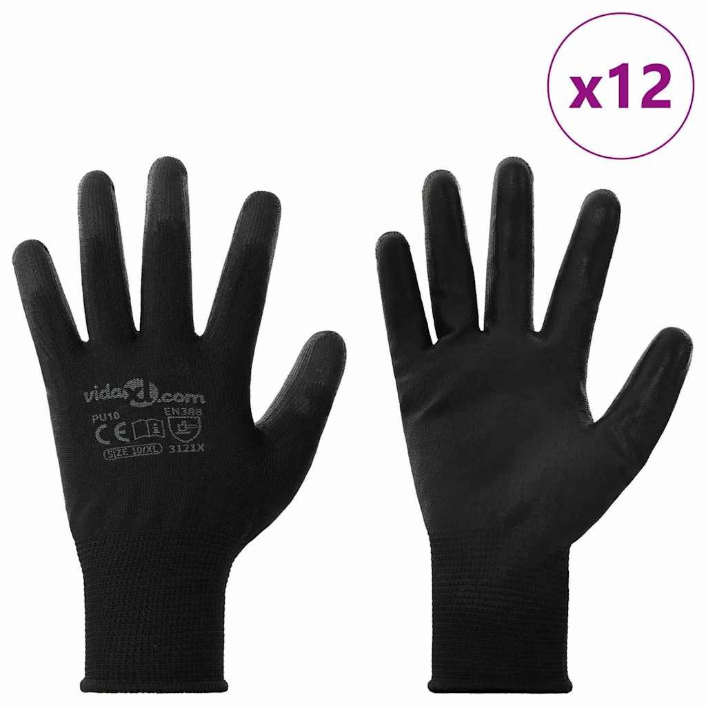 vidaXL Arbeitshandschuh-Set Arbeitshandschuhe 12 Stk. Schwarz 10 / XL Polyester (12-St)