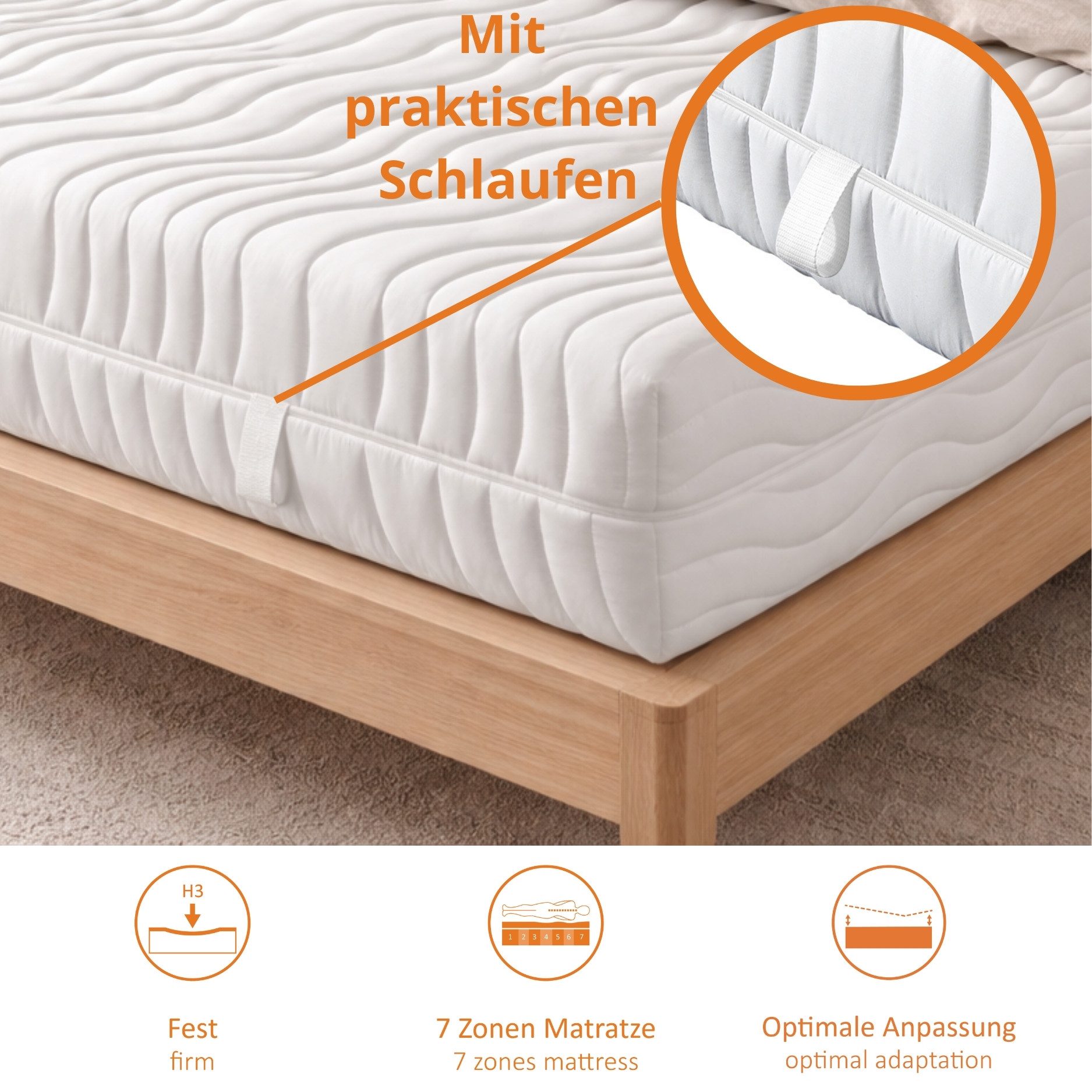 Taschenfederkernmatratze Innovation 320, 90x200 cm, 140x200 cm und weitere Größen, sleepling, 25 cm hoch, 7 - Liegezonen, mit Kalt- oder Gelschaumauflage