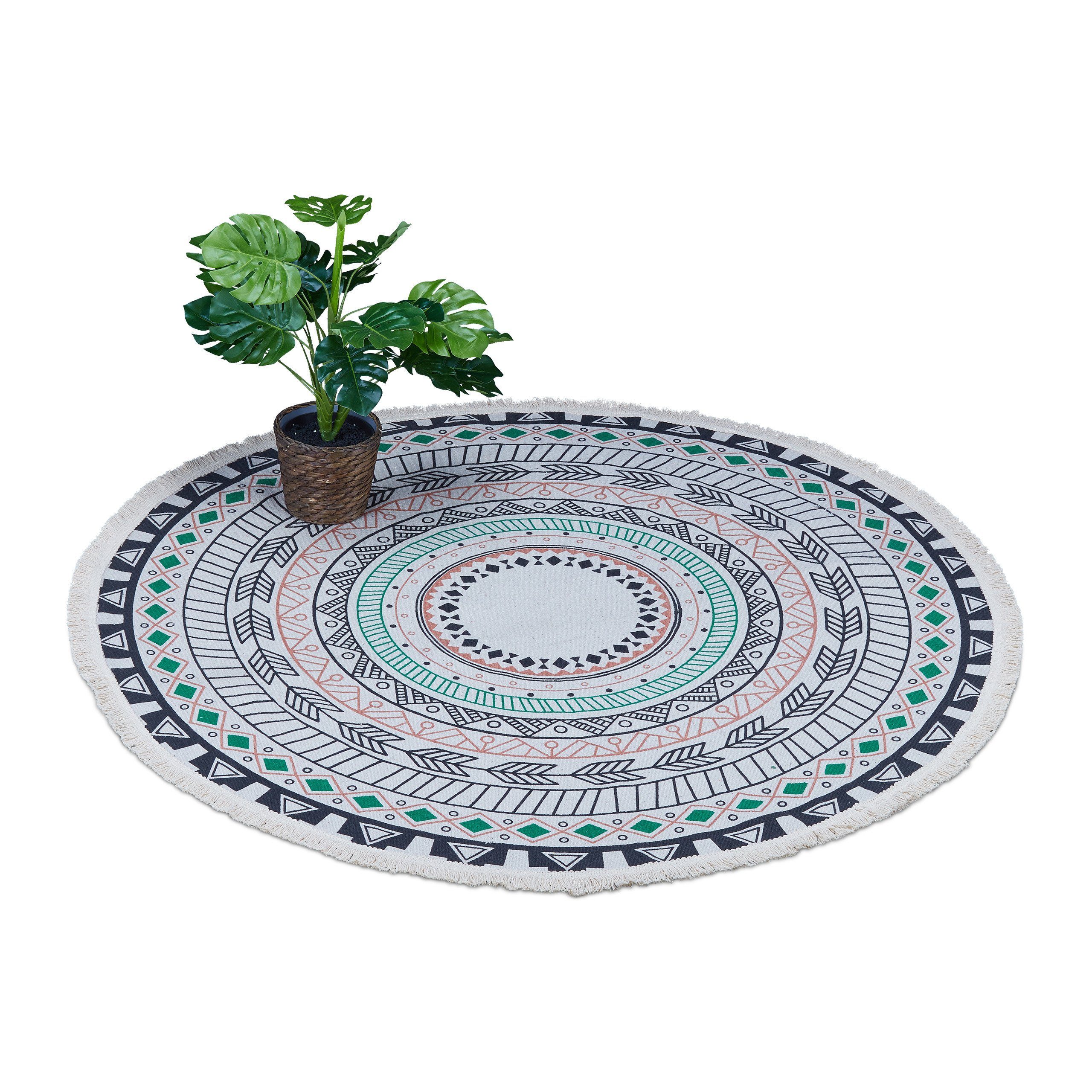 Teppich Runder Teppich mit Mandala-Design, relaxdays, Höhe: 5 mm