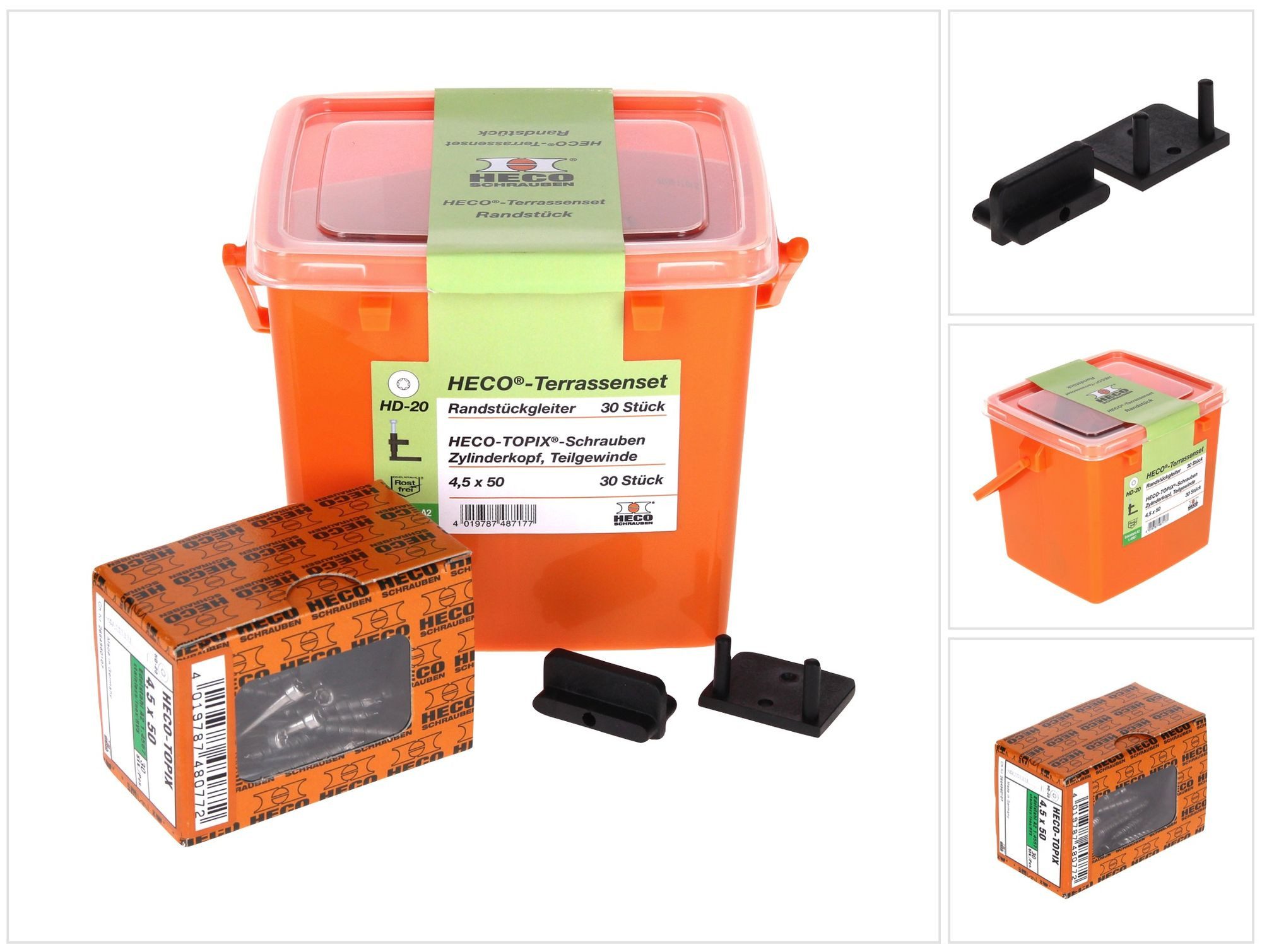 HECO Schrauben Spreizdübel Terrassengleiterset Randstück 30 tlg. (48717) mit HECO TOPIX 4,5 x