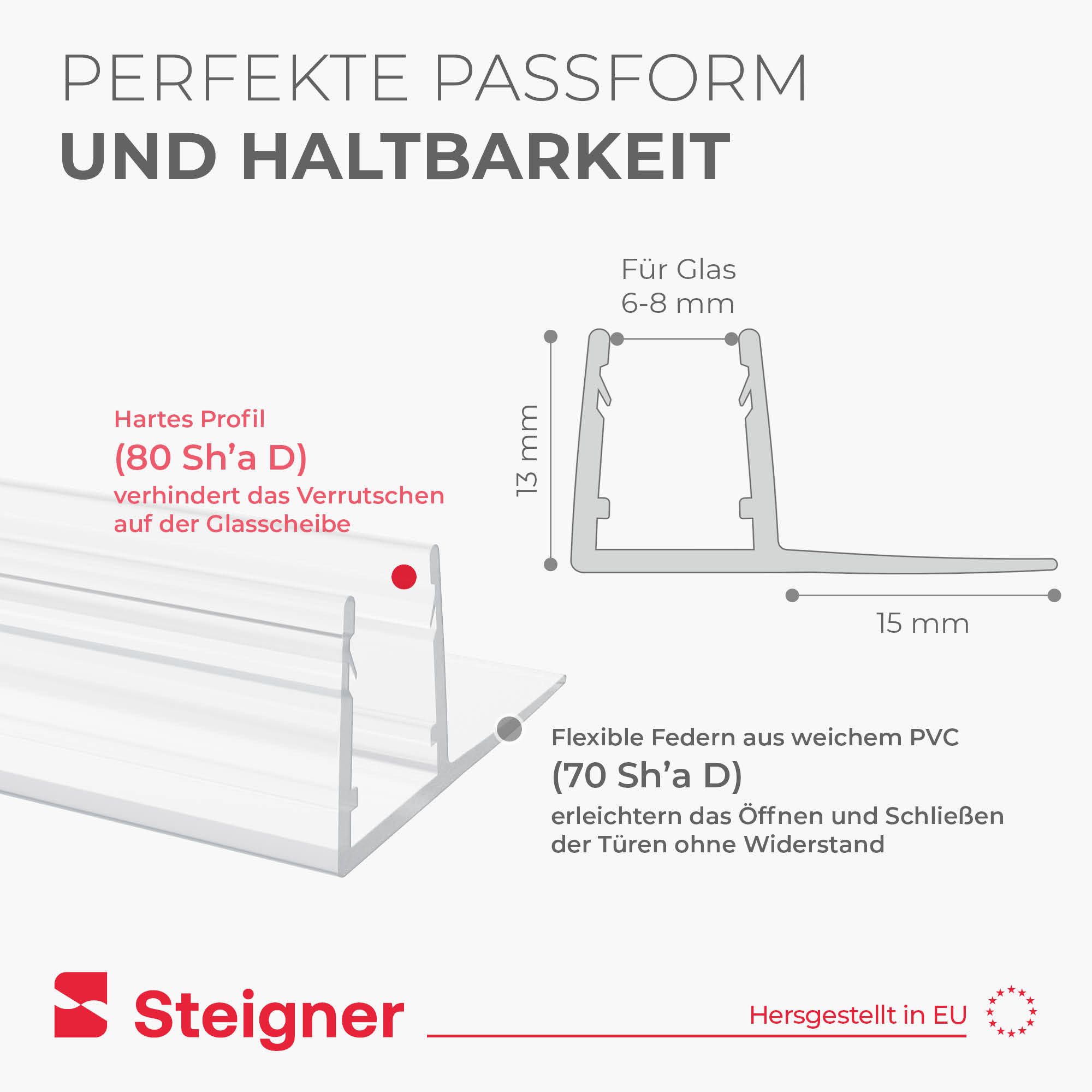 STEIGNER Duschdichtung Duschtürdichtung gebogen UK02 30 cm (1 Stk) Transparent 6-8 mm, L: 30 cm, (1 Stück Packung, Einzeldichtung), Duschdichtung für Runddusche – Bild 5 von 5