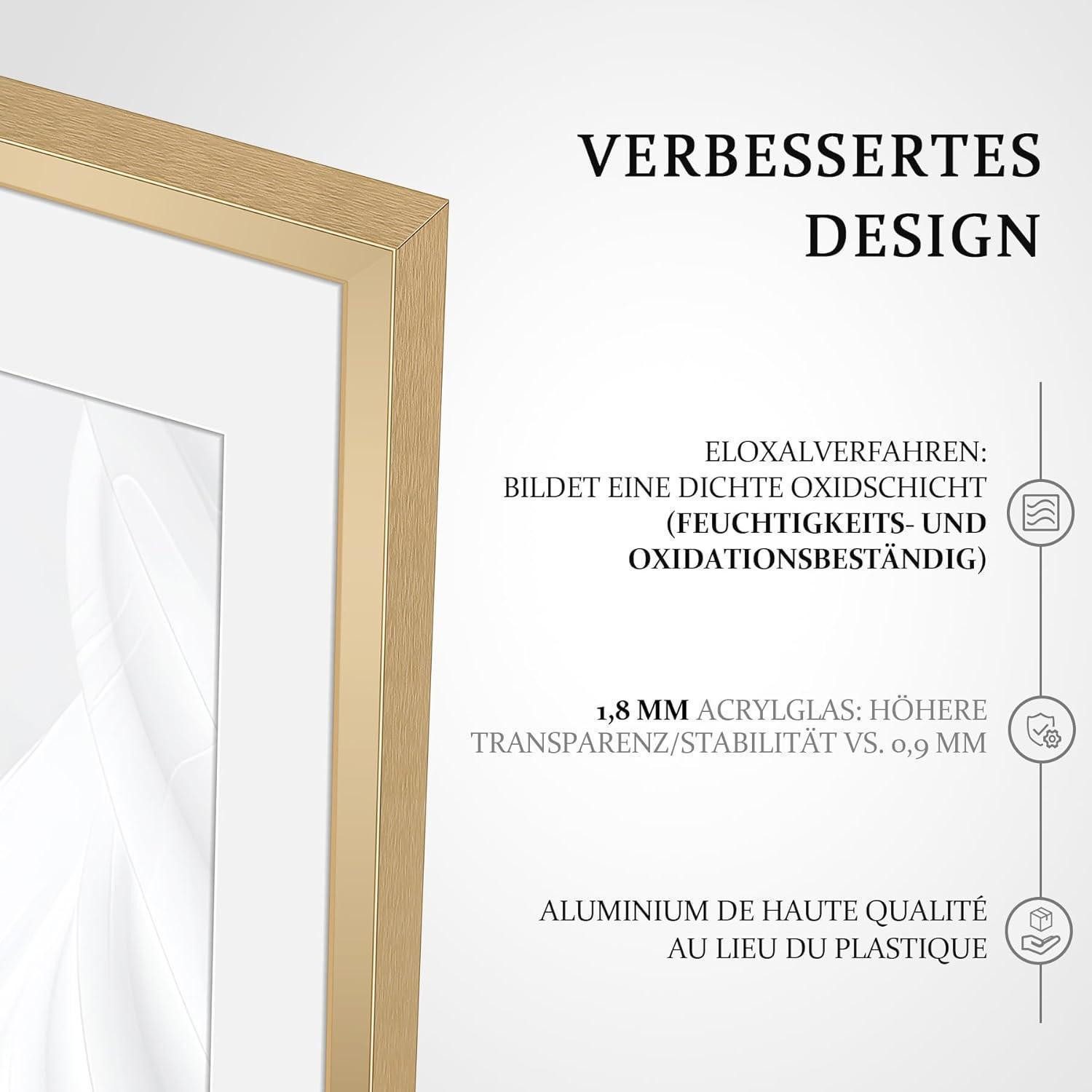 LuxusKollektion Bilderrahmen-Set Bilderrahmen A5 Champagnergold Aluminium 14,8x21cm