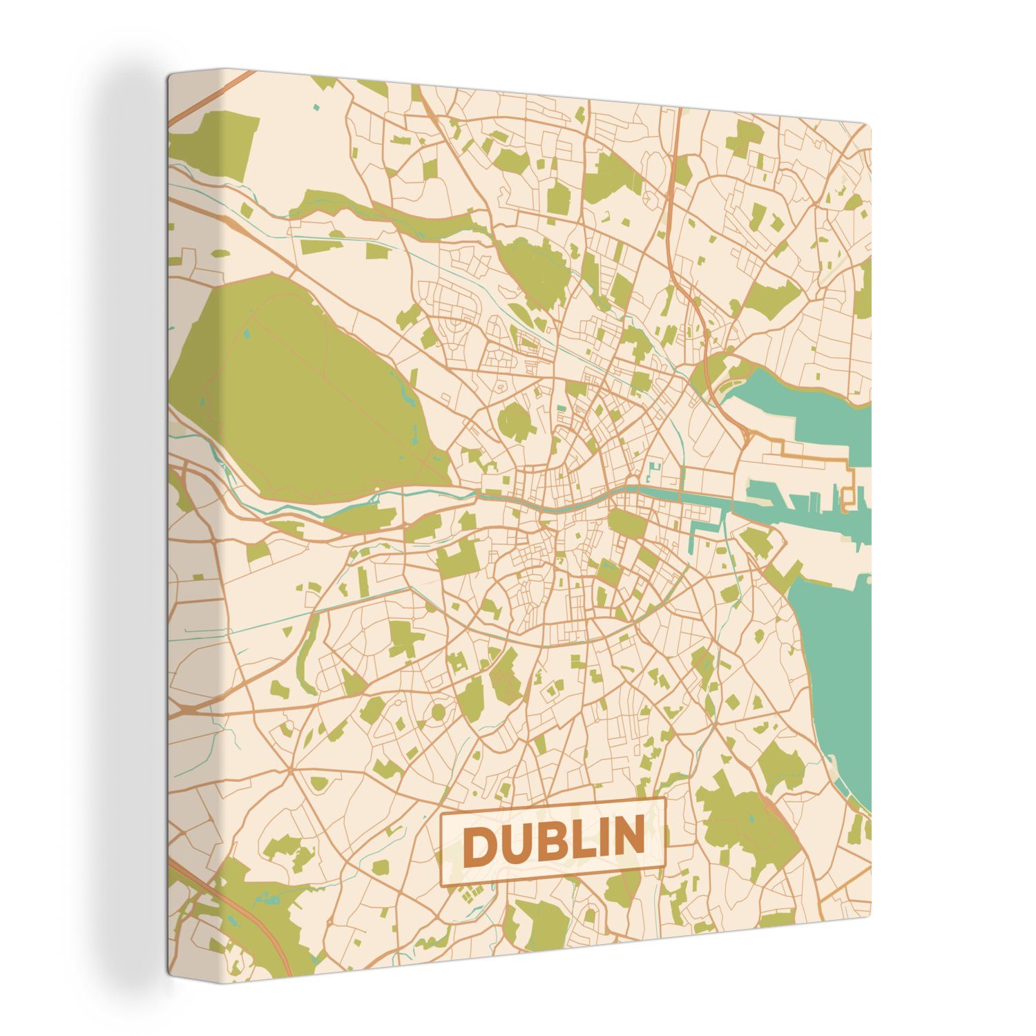 OneMillionCanvasses® Leinwandbild Dublin - Stadtplan - Vintage - Karte, (1 St), Leinwand Bilder für Wohnzimmer Schlafzimmer