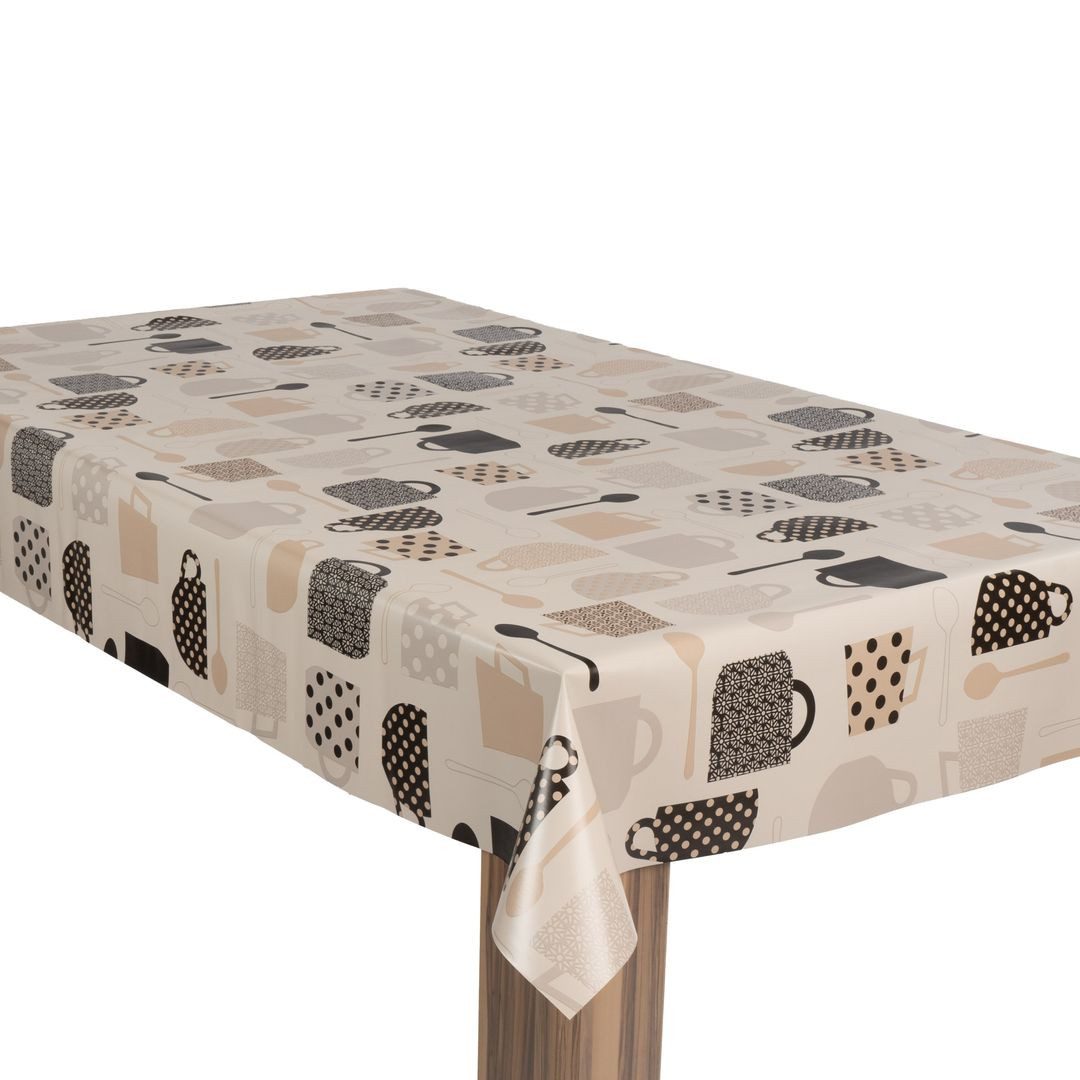 laro Tischdecke Wachstuch-Tischdecke Gartentischdecke Kaffeepause Beige Schwarz