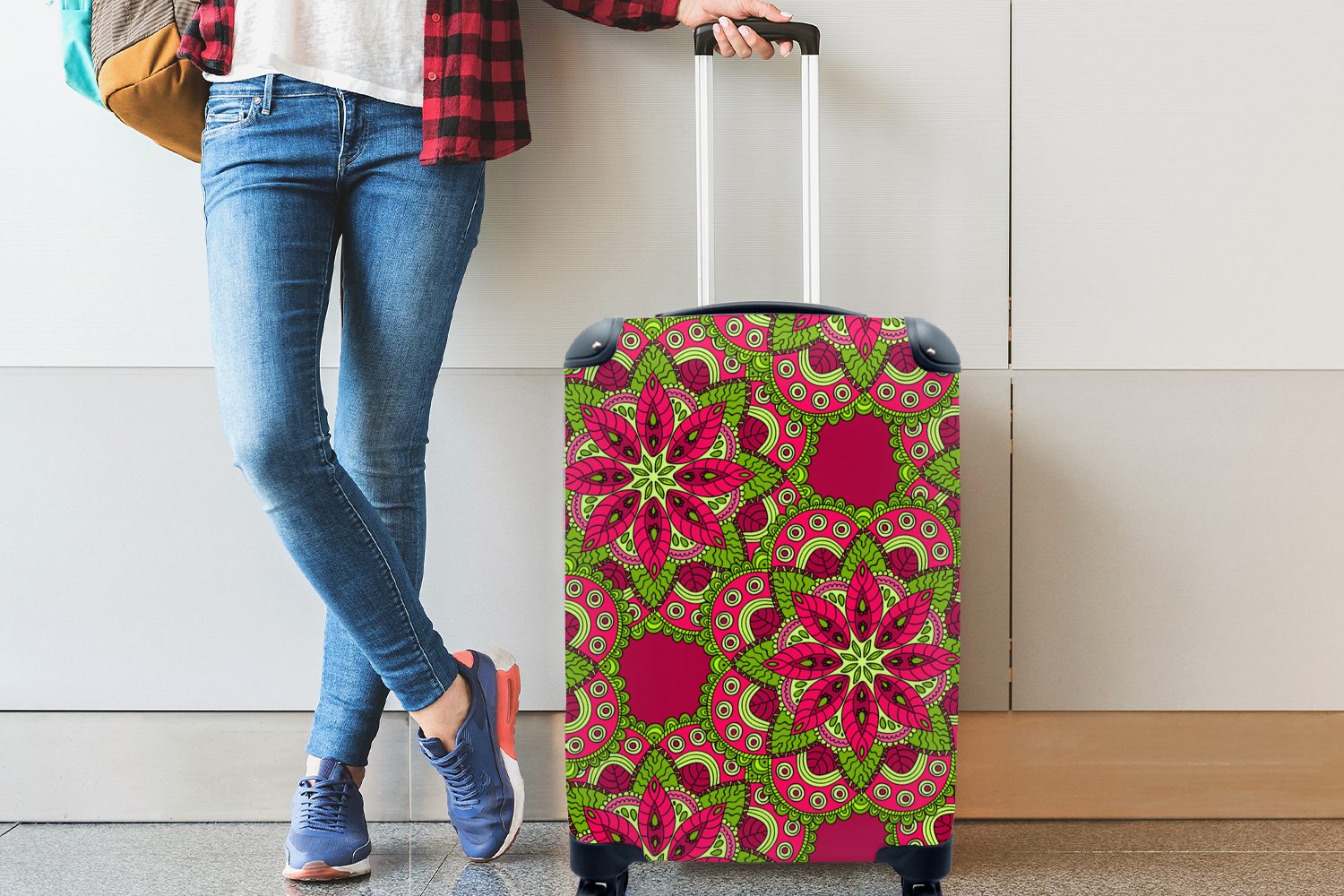 MuchoWow Handgepäckkoffer Hippie - Mandala Trolley, 4 mit Reisetasche für Ferien, Entwurf, Blumen - Handgepäck - rollen, Reisekoffer Rollen
