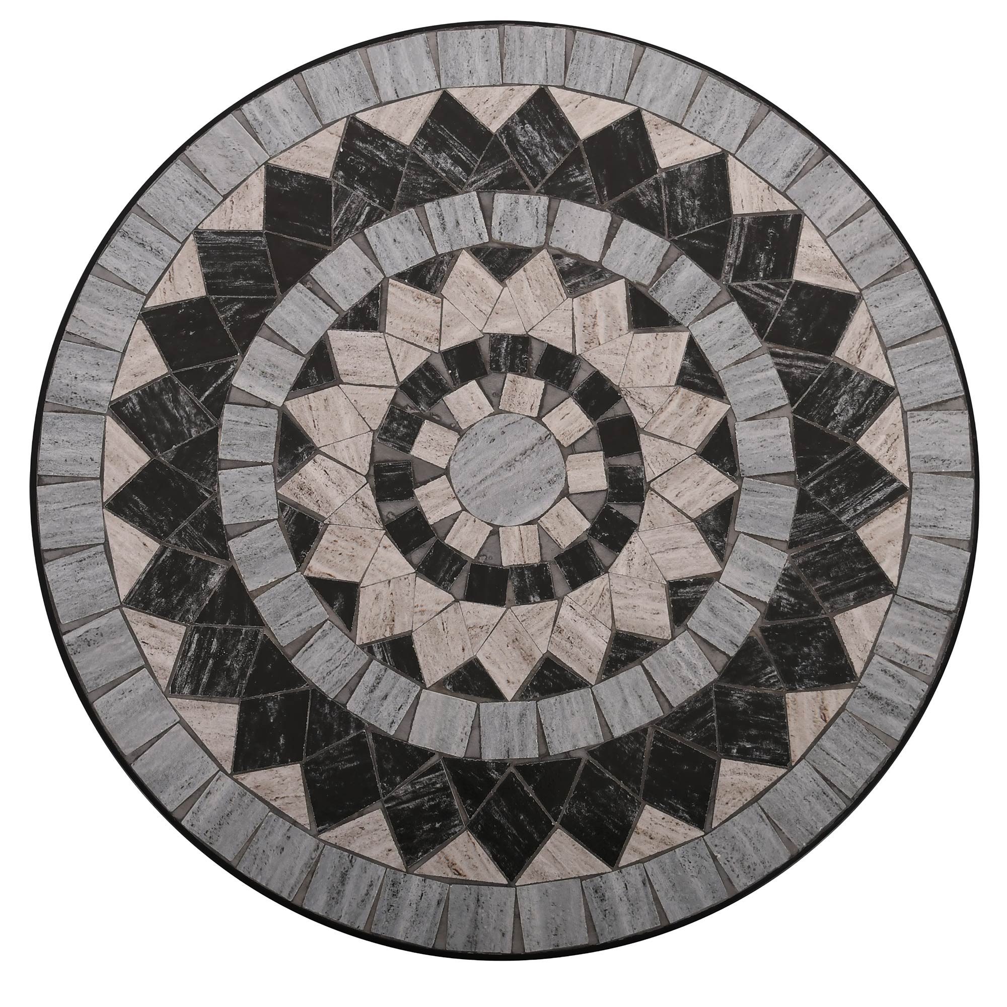 Raburg Gartentisch Mosaiktisch, Balkon- und Terrassentisch, 60 cm Ø, 72 cm hoch, Mayla (rund), liebevolle Handarbeit, Mosaikmuster, schwarzes Metallgestell
