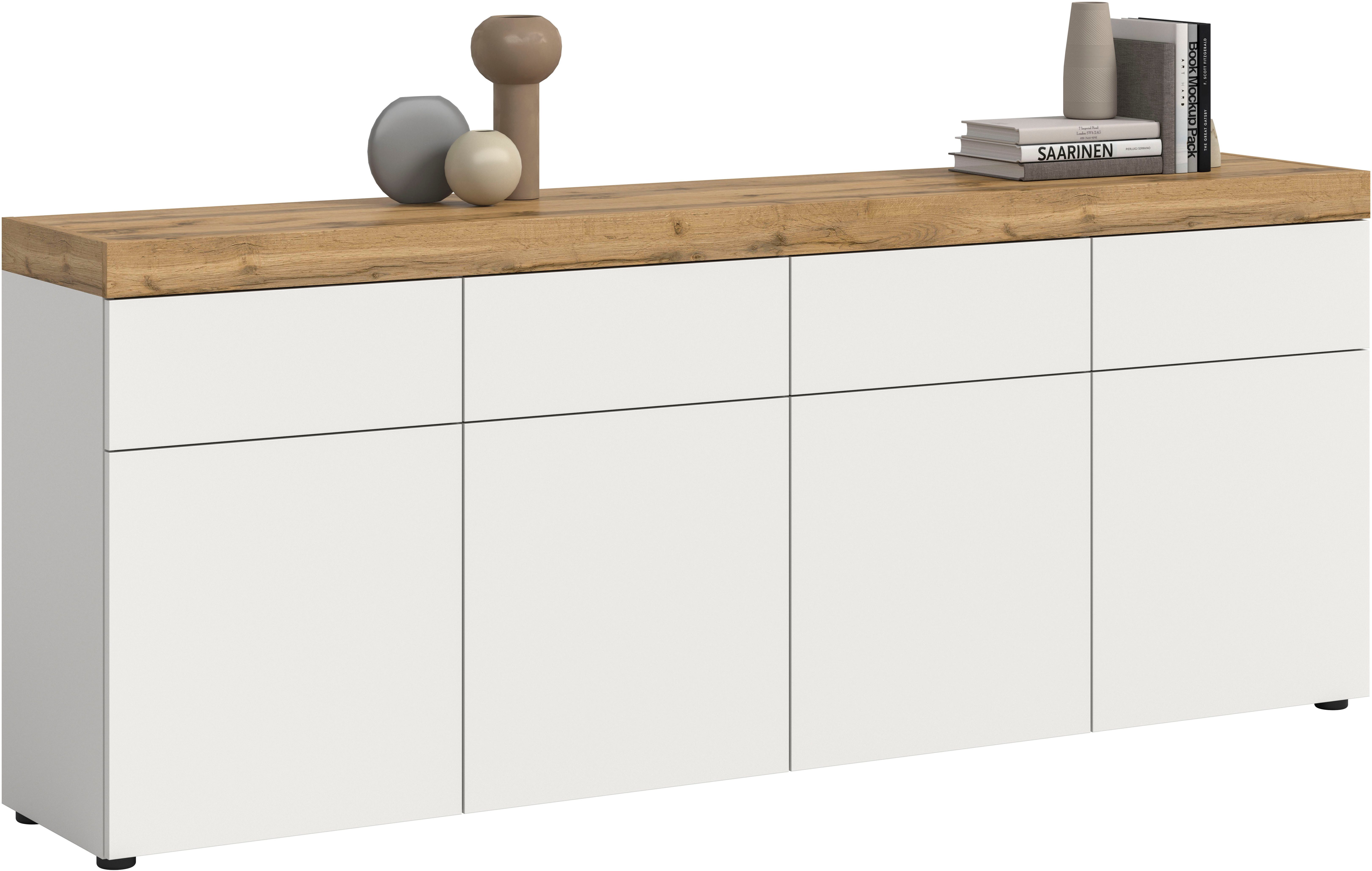 OTTO home Sideboard MAMBO, TOPSELLER!, Breite 200cm, 4 Türen, 4 Schubkästen, push-2-open (1 St., 2 farbige Ausführung, in verschiedenen Farben erhältlich), Kommode, Anrichte, Wohnzimmer, Schlafzimmer