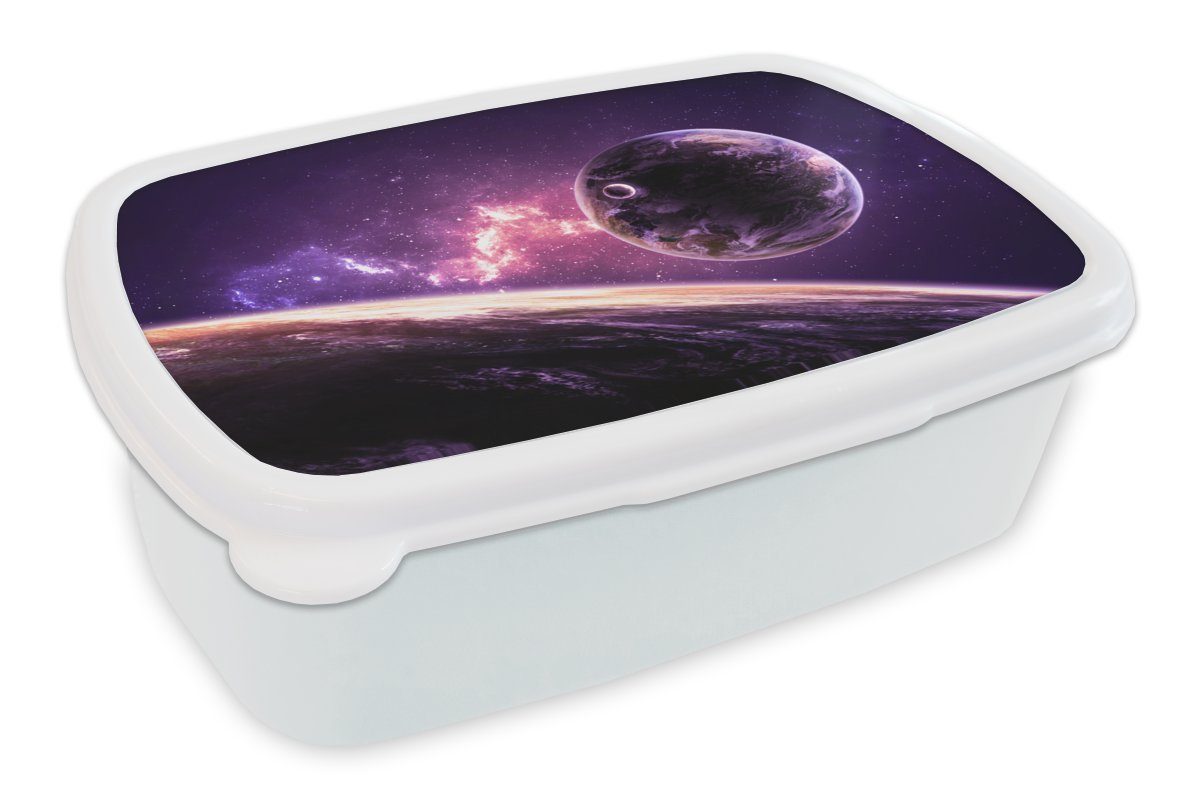 MuchoWow Lunchbox Planeten - Weltraum - Sterne, Kunststoff, (2-tlg), Brotbox für Kinder und Erwachsene, Brotdose, für Jungs und Mädchen weiß