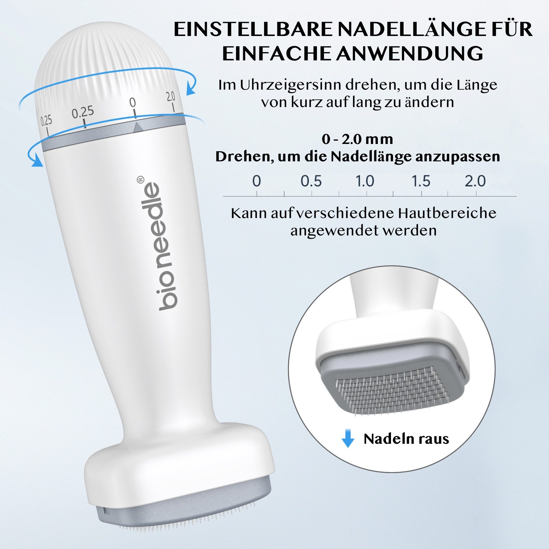 P-Beauty Cosmetic Accessories Micro-Needling Derma Stamp Dermapen Mesoroller 120 Edelstall Nadeln Länge 0-2mm, 1-tlg., Einstellbare Nadellänge, 120 feine Bio-Nadeln, Gezielte Anwendung