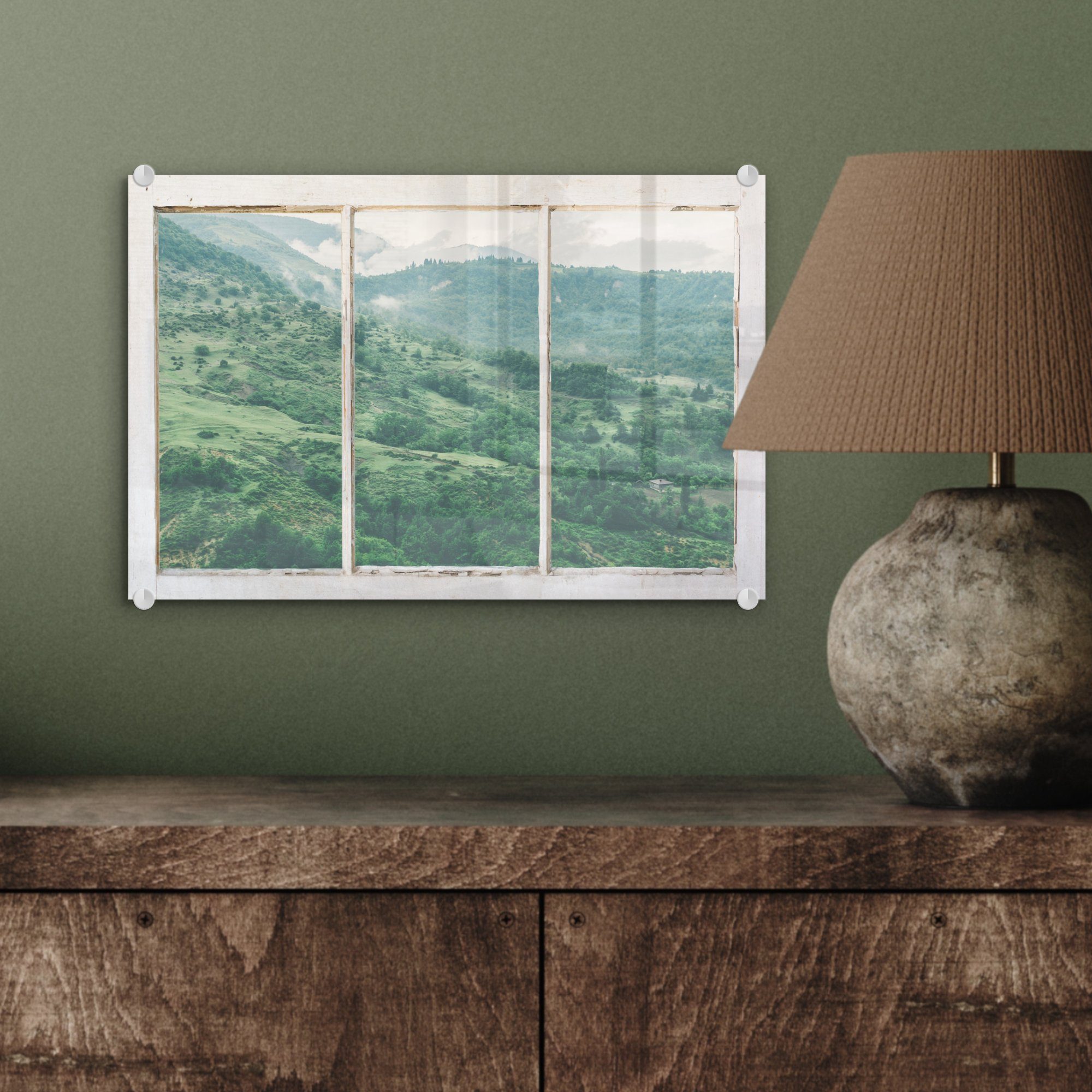 St), Landschaft Glasbilder Acrylglasbild - MuchoWow Bilder - Wanddekoration Aussicht - Glas Foto auf Wandbild Grün, - auf (1 - Glas