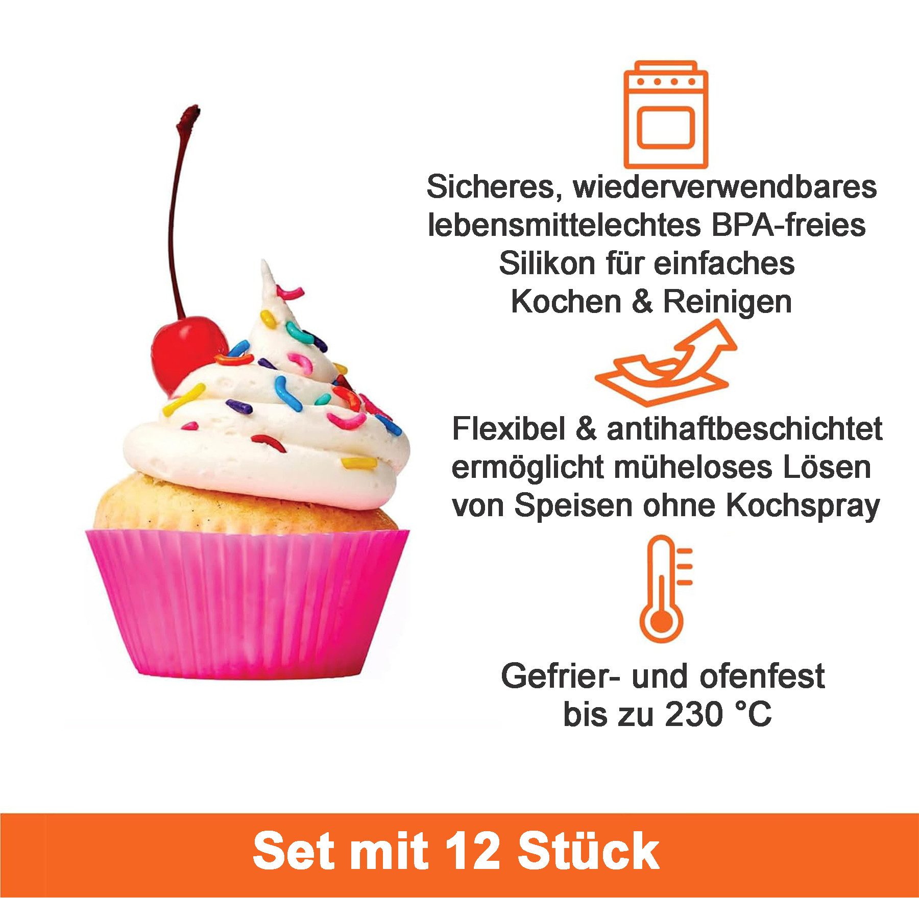 Mutig Silikonform Wiederverwendbare Muffinformen aus hochwertigem Silikon, (Cupcake, Muffinförmchen, Muffin Formen, Backformen, BPA-freiem 12-tlg), antihaftbeschichtete Cupcakeförmchen für Kuchen, Eincreme und Pudding