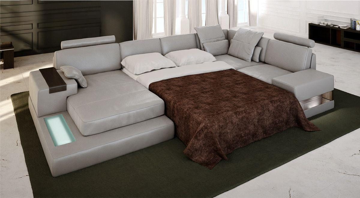 JVmoebel Wohnlandschaft Graue Ledercouch mit U-Form und verstellbaren Kopfkissen, Made in Europa