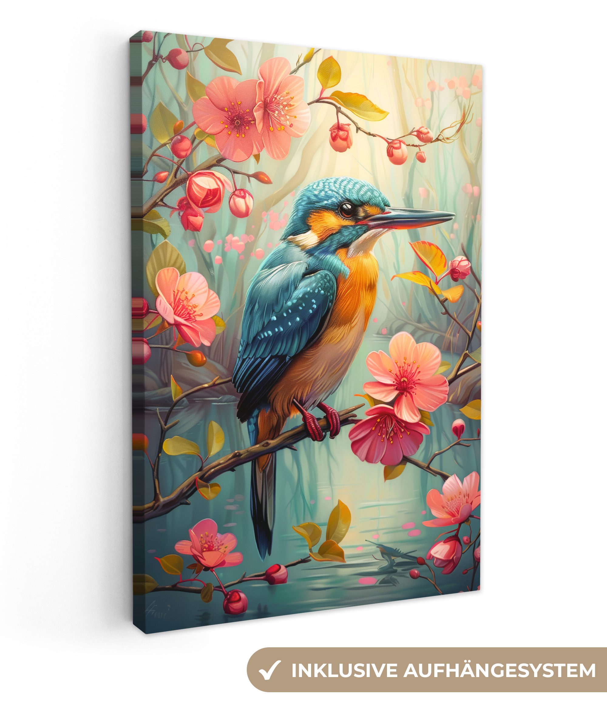 OneMillionCanvasses® Leinwandbild Eisvogel - Blüte - günstig online kaufen