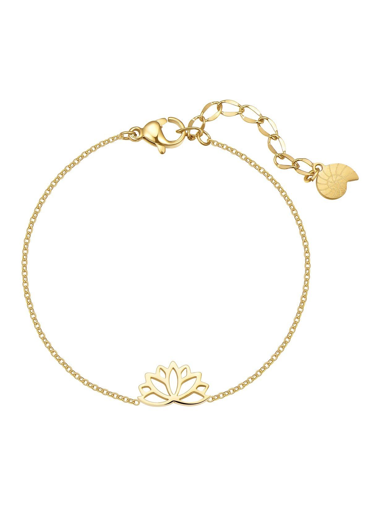 Hey Happiness Armband Lotus 18K Vergoldet, Armkette Lotusblume Anhänger, Edelstahl Damen Kettchen Blume, wasserfest