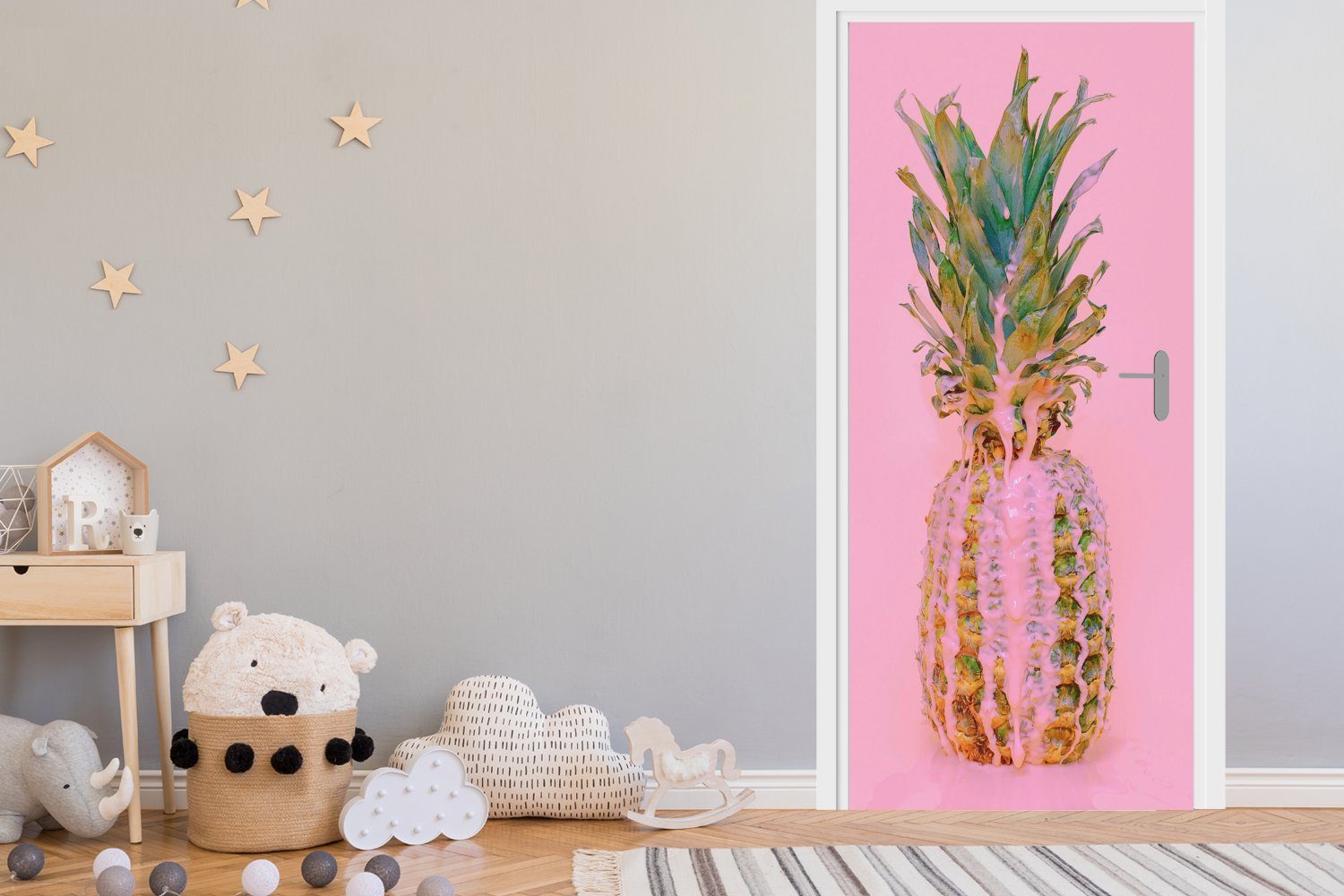 Ananas Fototapete St), 75x205 Rosa Tür, (1 - Türaufkleber, MuchoWow Matt, cm Farbe für Sommer, Türtapete - bedruckt, -