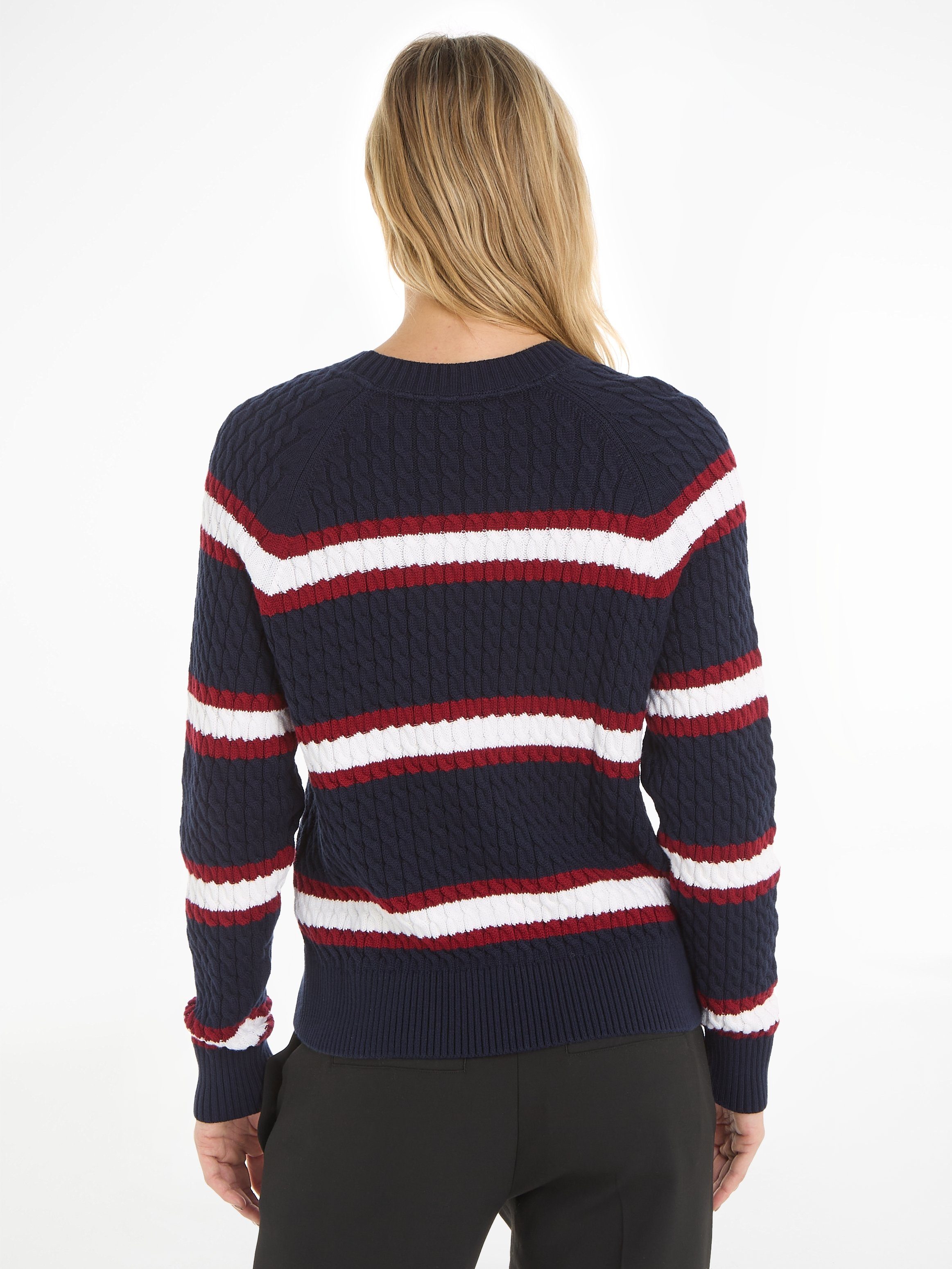 Tommy Hilfiger Strickpullover CO MINI CABLE C-NECK SWEATER mit Logostickerei | Basic-Shirts