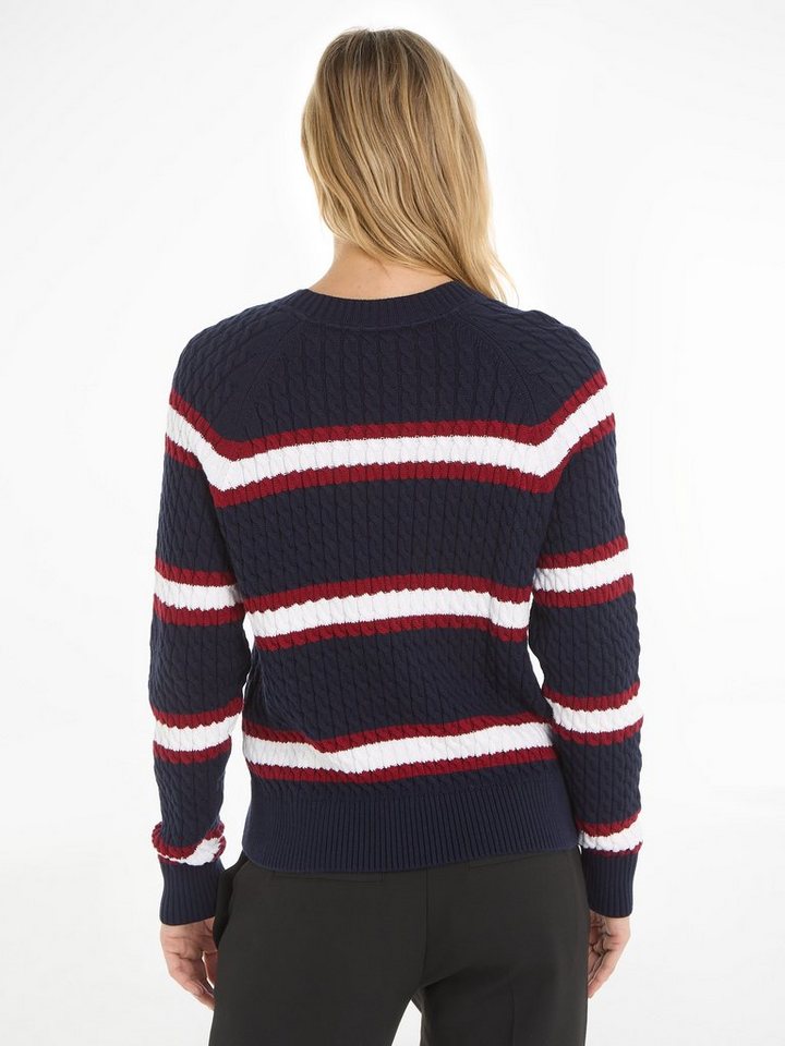 Tommy Hilfiger Strickpullover CO MINI CABLE C-NECK SWEATER mit Logostickerei