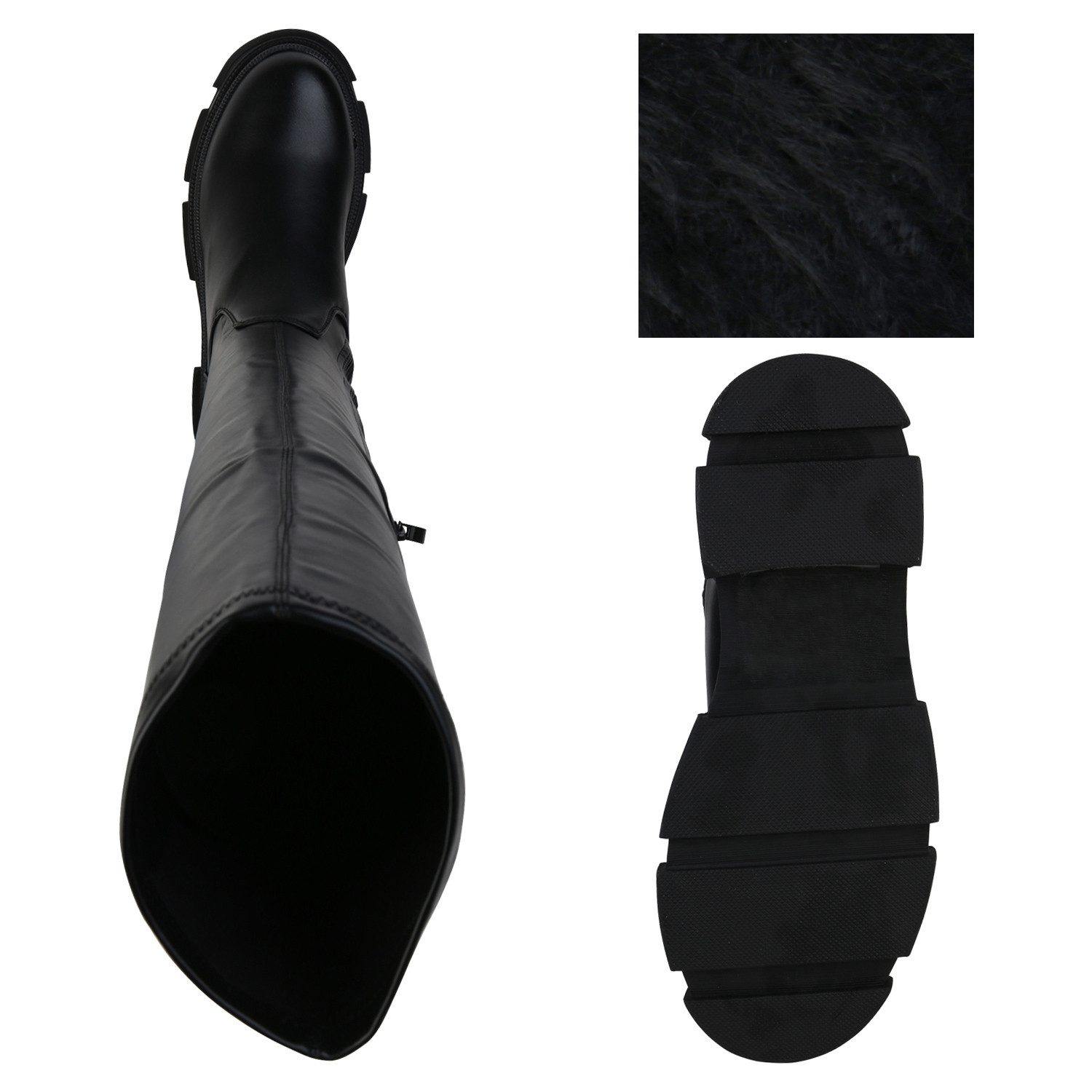 VAN HILL 837935 Overkneestiefel Damen Leicht Gefütterte Overknees Stiefel Profil-Sohle