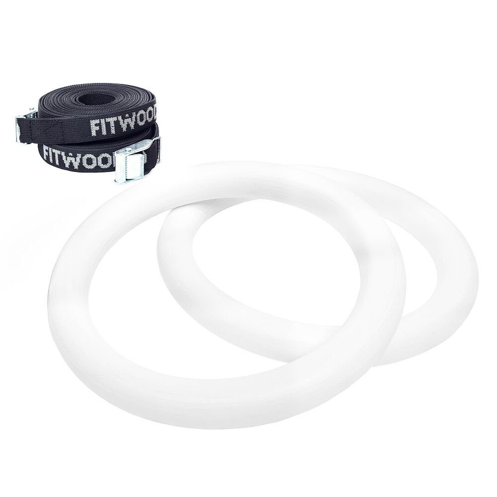 Fitwood Turnring Turnringe-Set Ulpu, Effizientes Training vor allem für Kraft und Koordination Weißes Holz, schwarzes Band