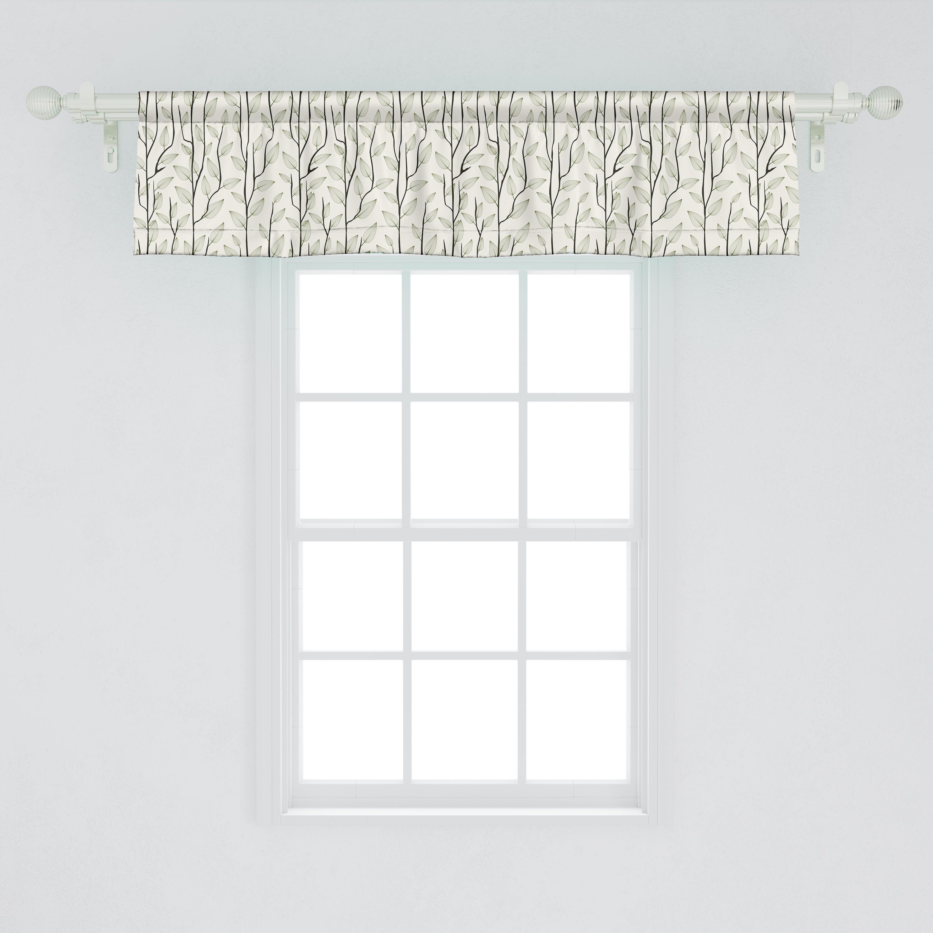 Volant für Küche Vorhang Blattmotiven Abakuhaus, Stangentasche, Dekor Blätter Zweige mit Schlafzimmer Scheibengardine Microfaser, mit