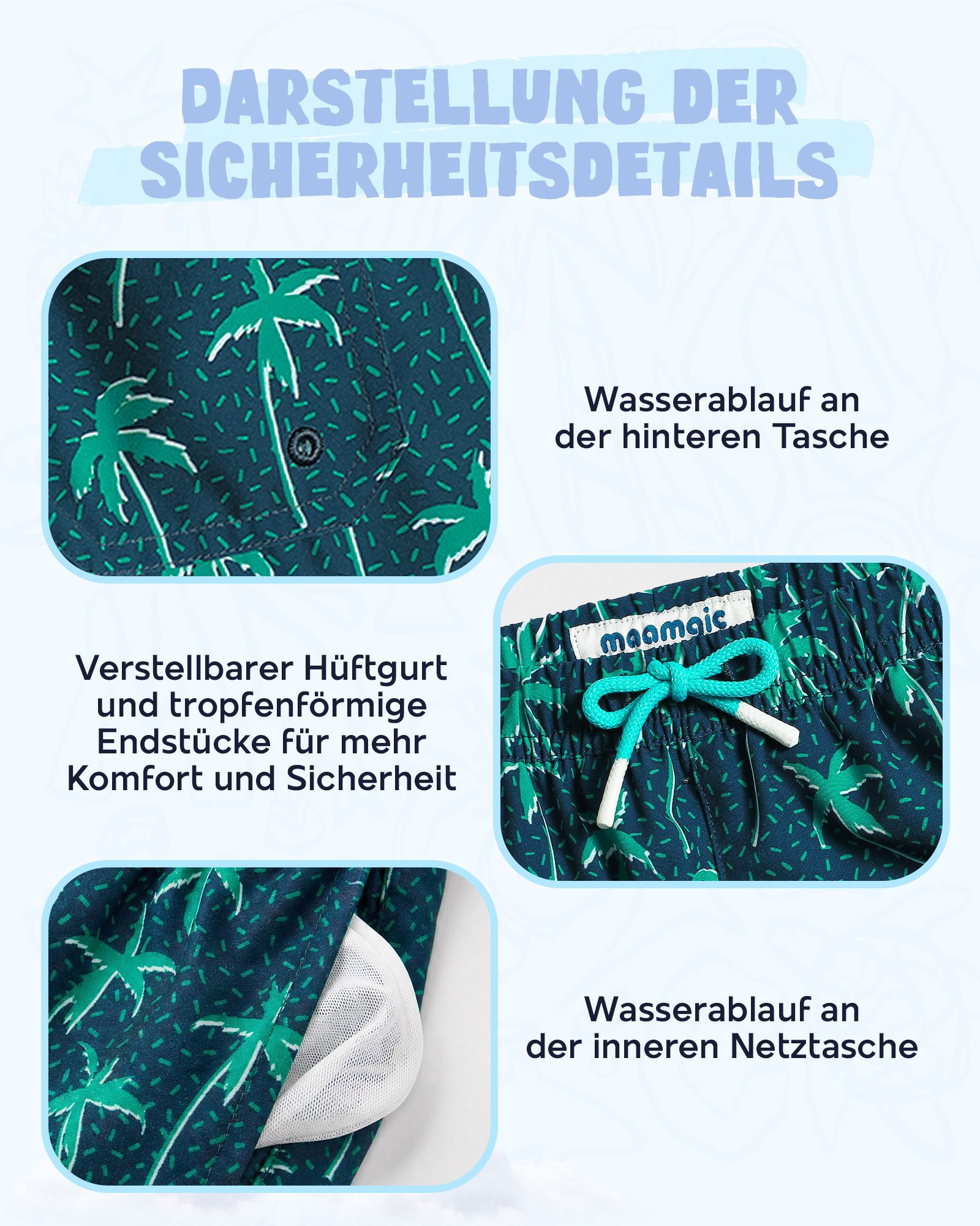 MaaMgic Badehose Shorts Jungen 2-in-1 mit verstellbarem Kordelzug (1-St) Stretch Schwimmshorts mit Innenfutter für Strand und Schwimmbad – Bild 5 von 5