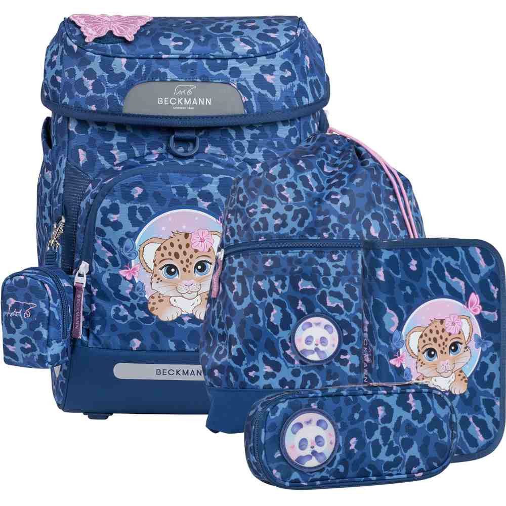 Beckmann Norway Schulrucksack Beckmann Schulranzen Plus Air Set 6tlg. Cheeta blau Gepard Schulrucksa