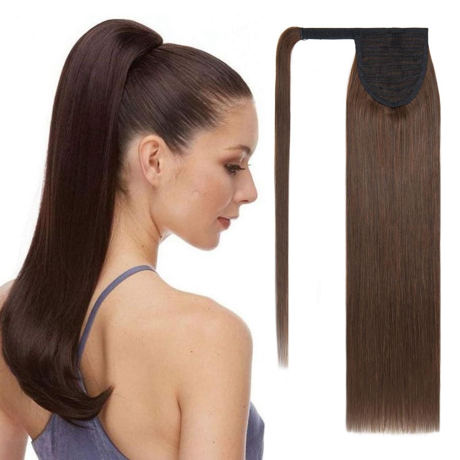 LuxusKollektion Echthaar-Extension Pferdeschwanz Haarverlängerung Echthaar Zopf 50cm #4 Schokoladenbraun