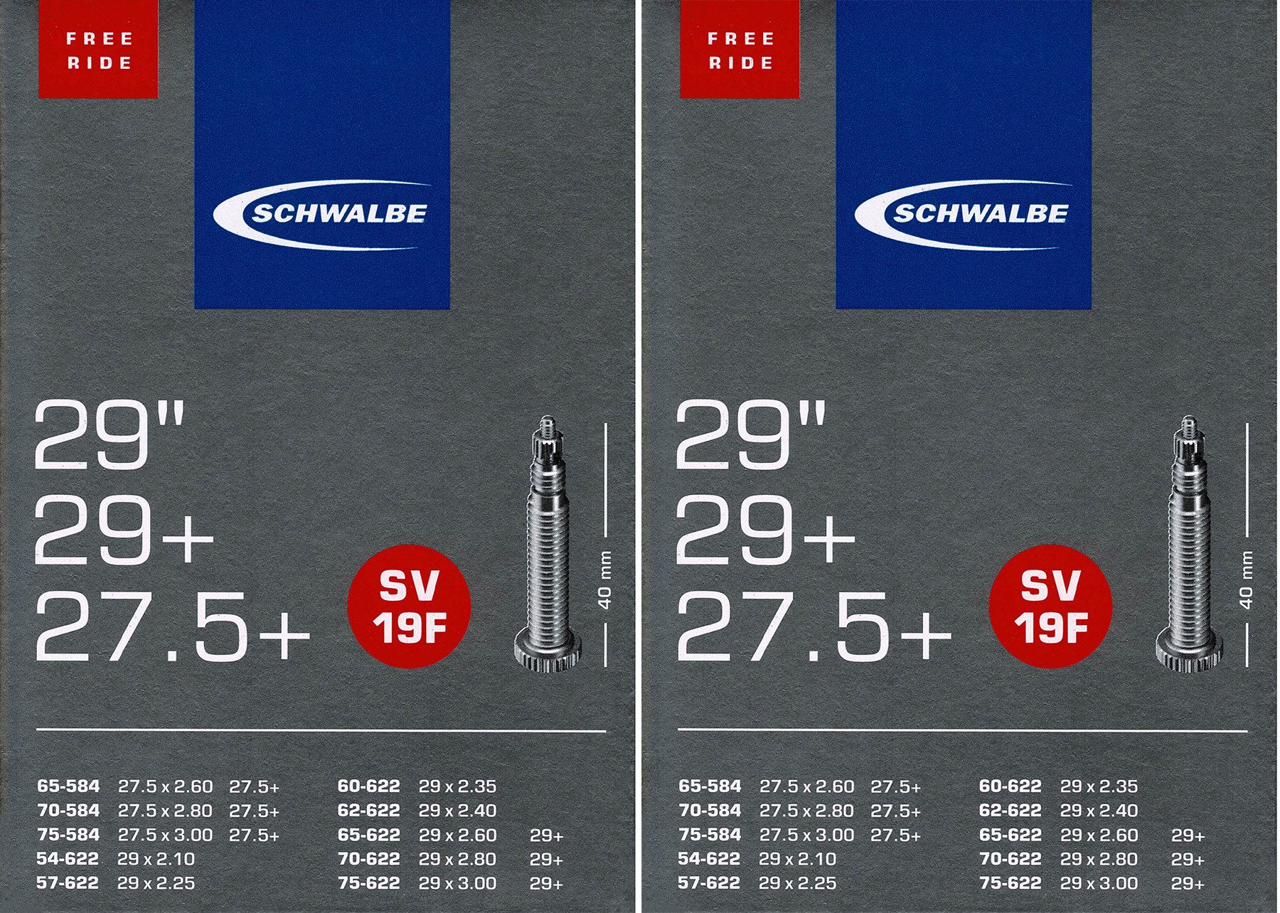 Fahrradschlauch 2x Schwalbe SV 19F 29 Plus Freeride Schlauch Sclaverand Ventil
