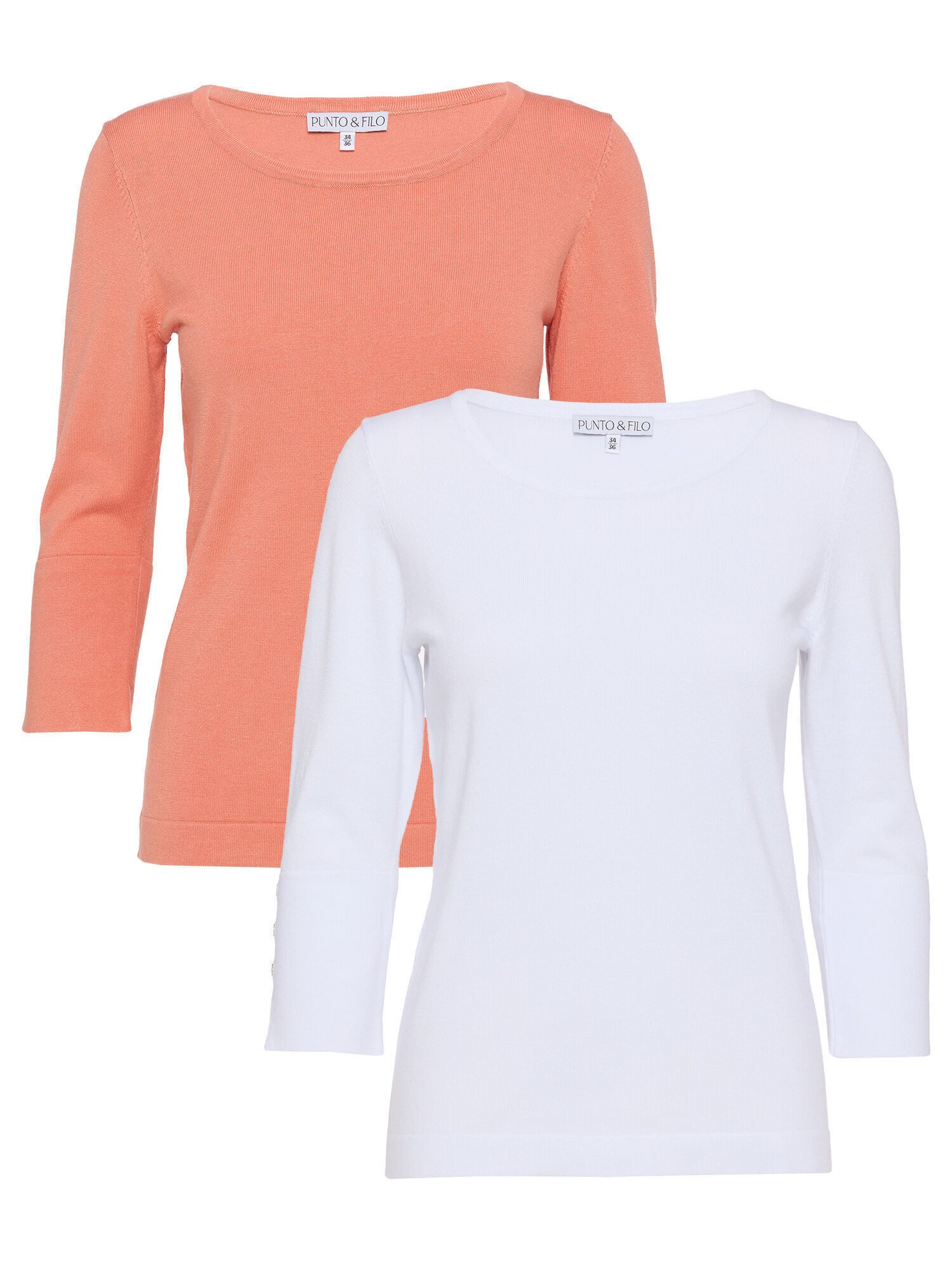 PUNTO & FILO Strickpullover Kurzarm Pullover figurbetont (2-tlg., 2er Pack) mit Schmuckknöpfen