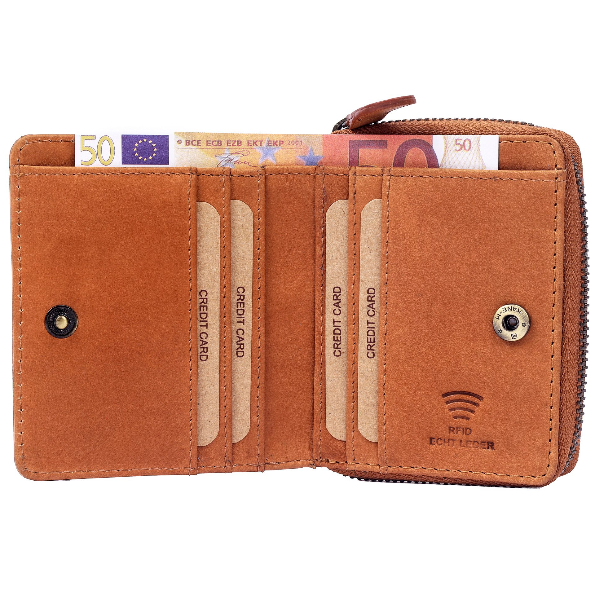 Benthill Geldbörse Klein Echt Leder RFID Damen & Herren Geldbeutel Slim-Wallet Portmonee, RFID-Schutz Kartenfächer Münzfach Reißverschlussfach – Bild 2 von 5