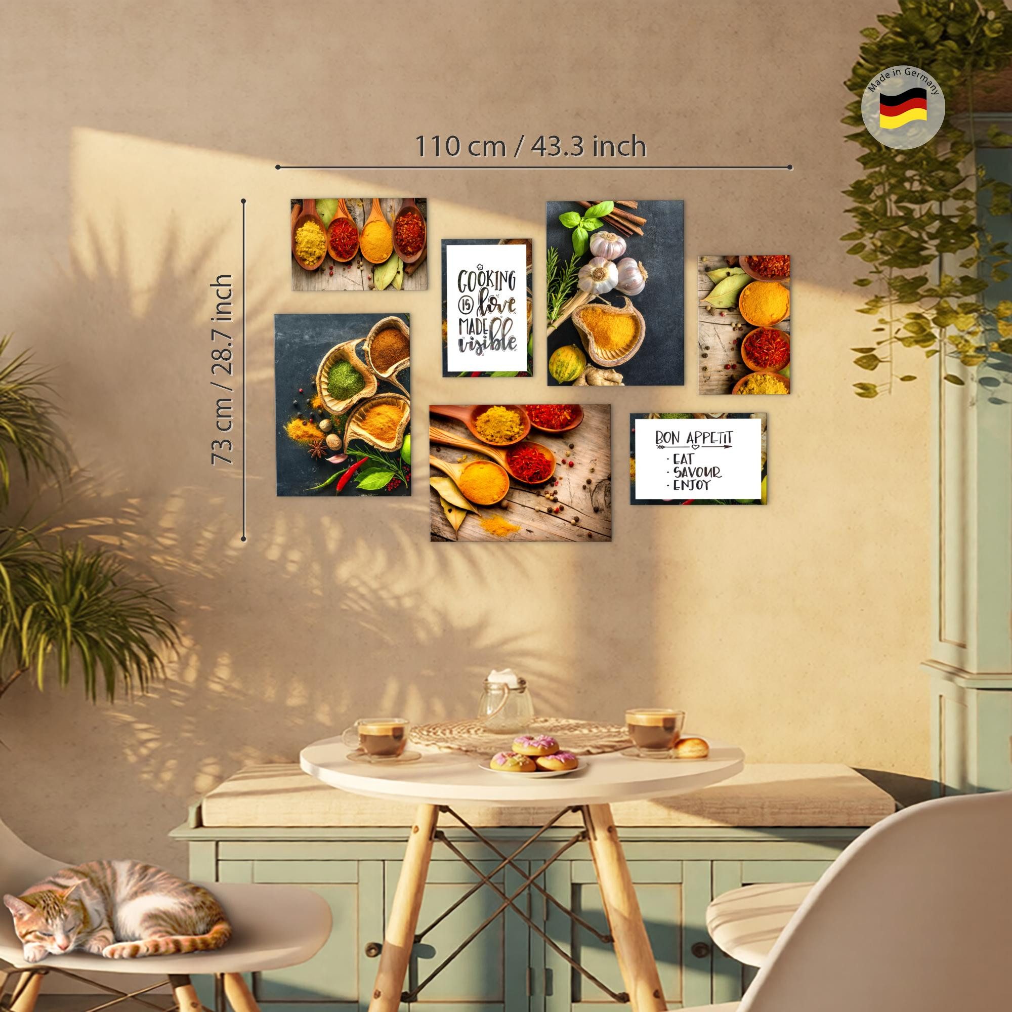 Novart Wandbild Wandbilder Küche Kaffee - AUFHÄNGFERTIG - Küchenbilder Obst 100x70 cm, Gewürze (7 St)