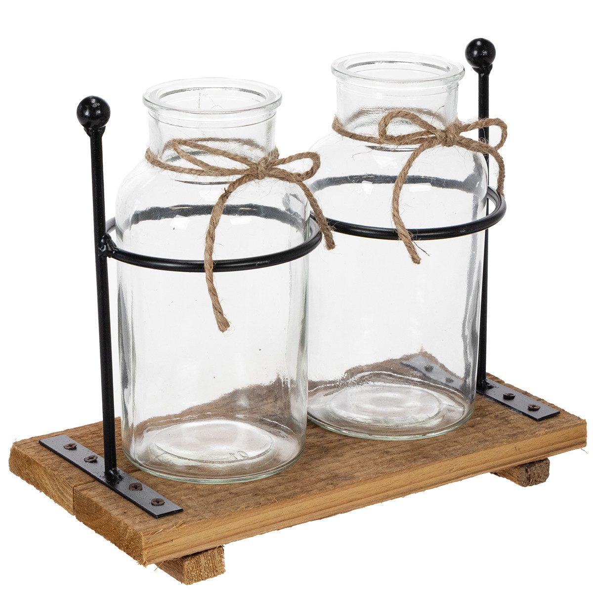 Florists Products Tischvase Flaschenvase Dekoration Glas Metall Holz Tischdeko Vintage