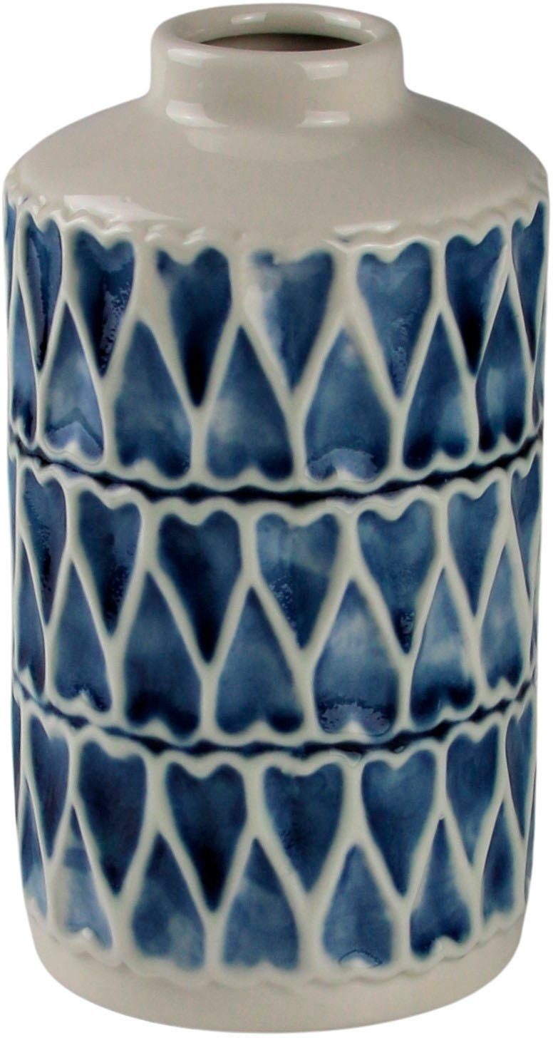 AM Design Dekovase Herz, blau-weiß, Tischvase aus Keramik (1 St), Keramikvase, Dekoobjekt, Blumenvase