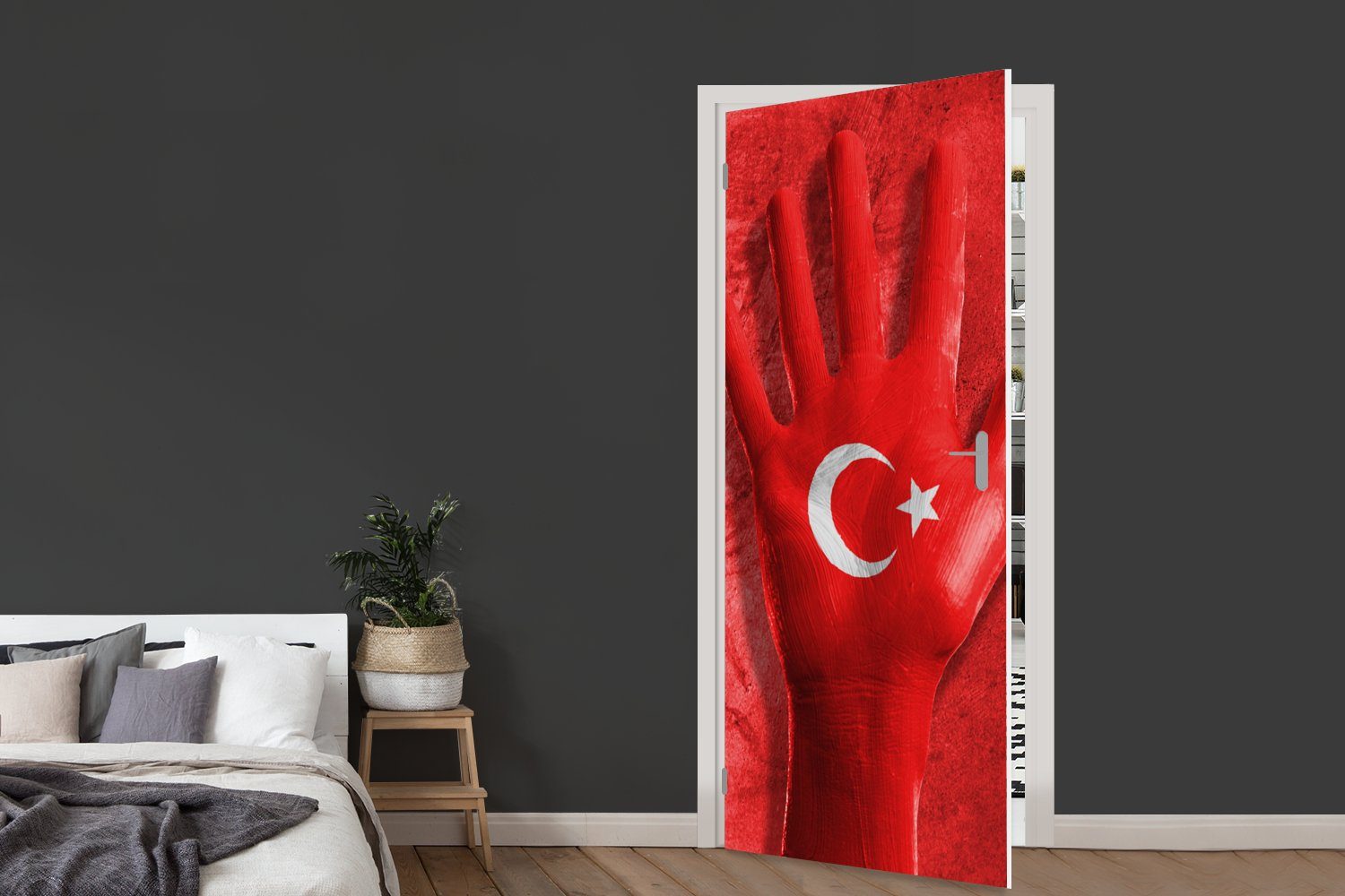 Türtapete Matt, türkische (1 für die Fototapete 75x205 Hand bedruckt, formt Türaufkleber, Eine Flagge, St), MuchoWow Tür, cm