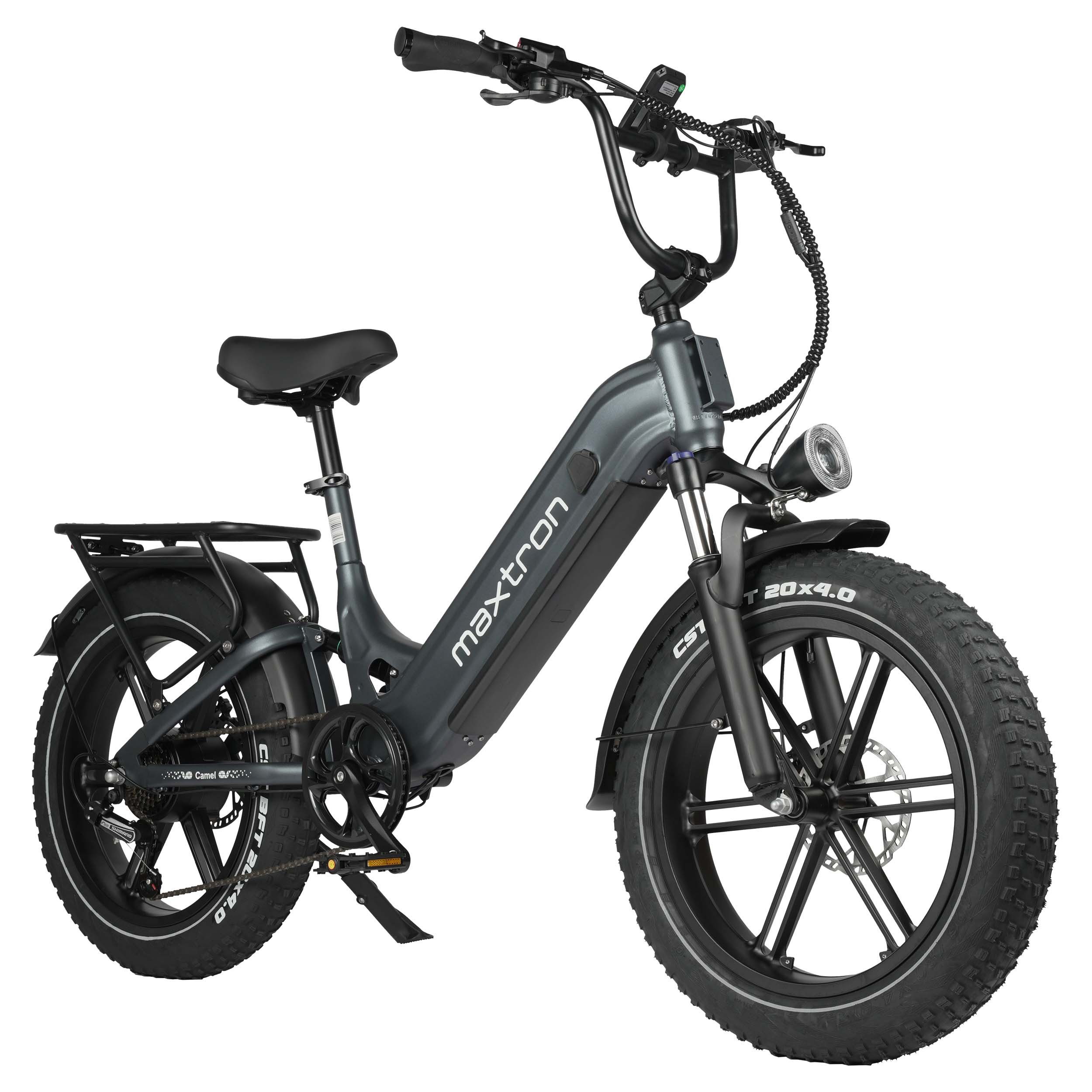 Maxtron E-Bike Crossrad Maxtron Camel E-Bike compactbike, 7 Gang Shimano, Kettenschaltung, Heckmotor, 864 Wh, (Packung), 20-Zoll-Fettreifenfahrrad mit Vorder- und Hinterradfederung