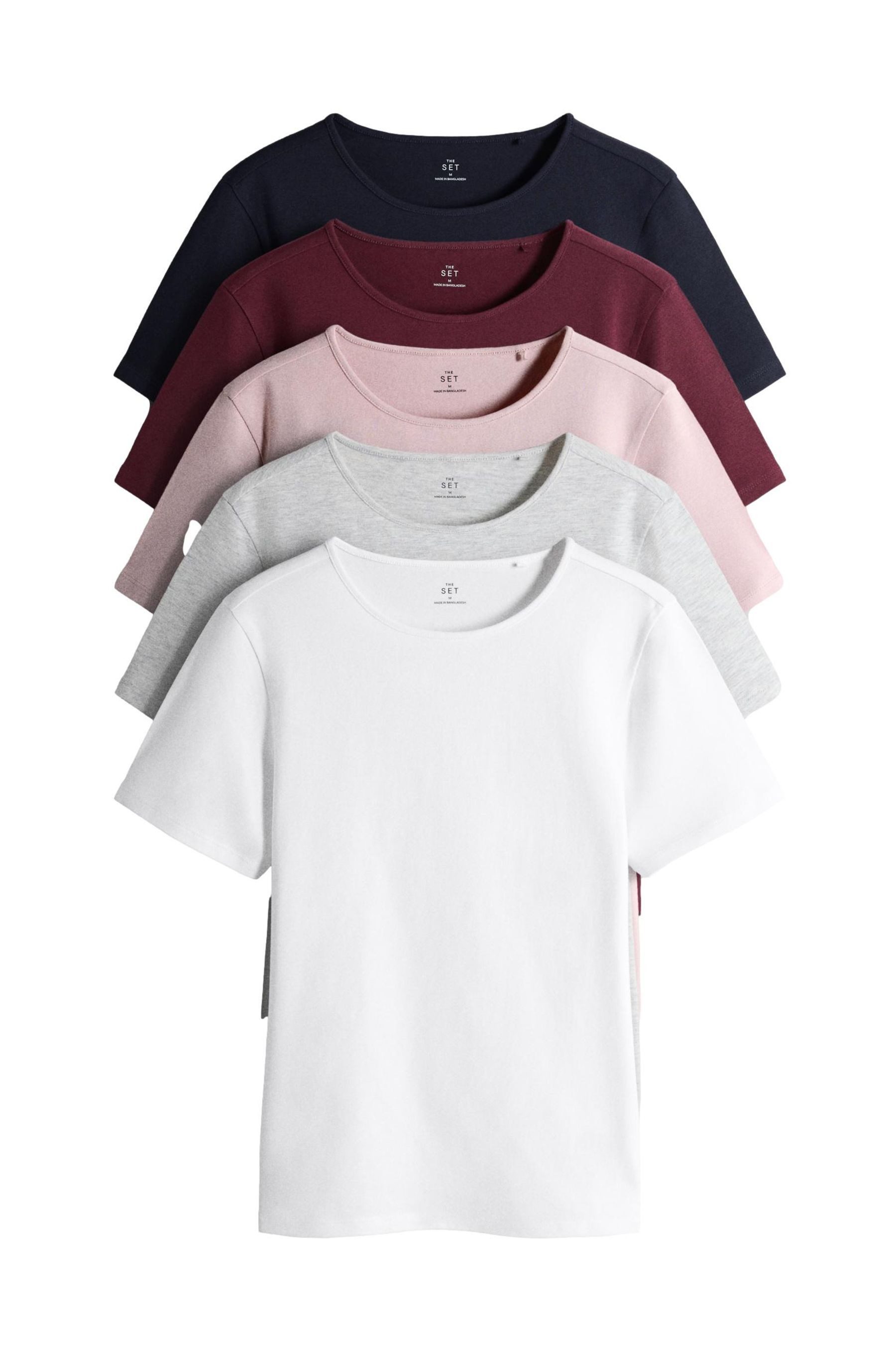 T-Shirt The Set körpernahe Kurzarm-T-Shirts, 5er-Pack