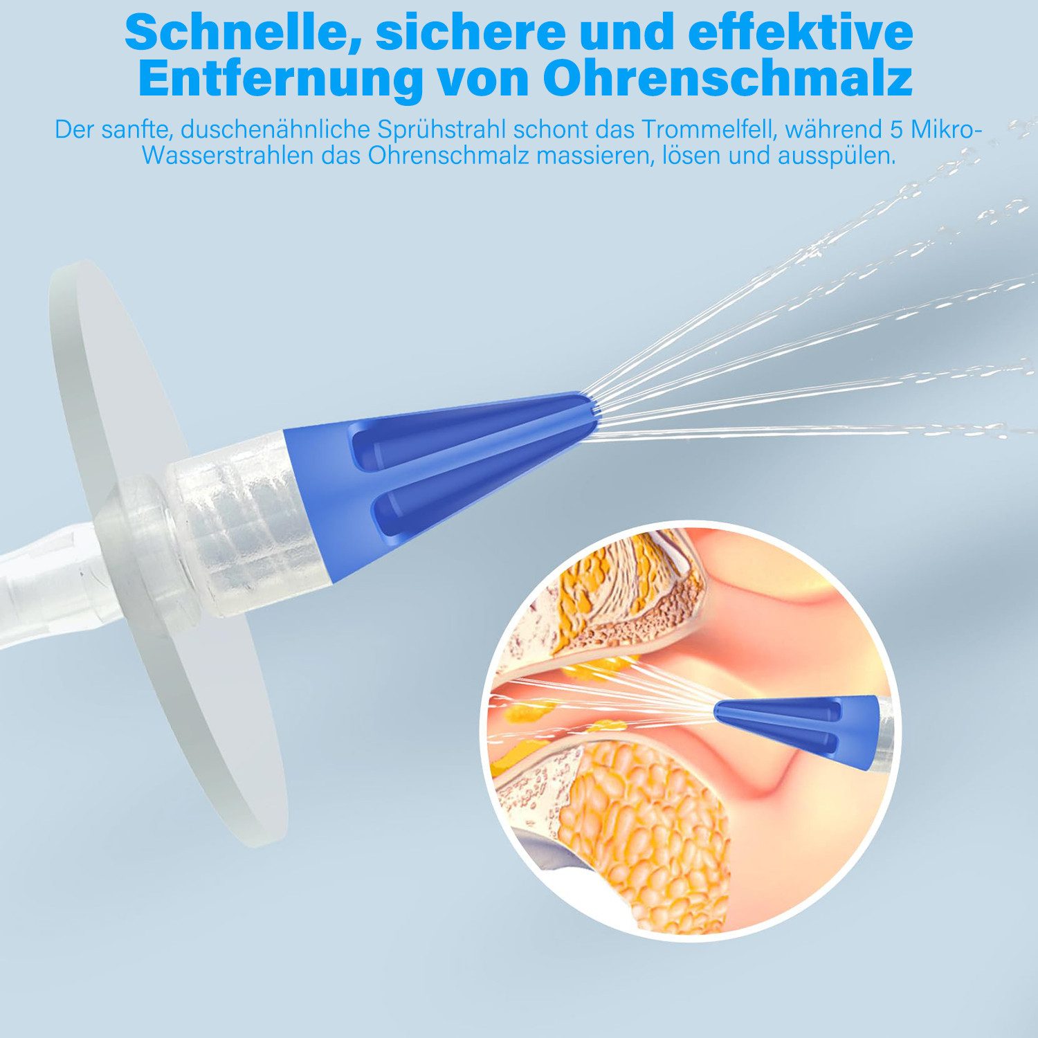 MOPUEA Ohrenreiniger Ohrenschmalz-Entfernungsset mit 10 abwaschbaren Ersatzköpfen Weiches, Ohrenschmalz-Entfernungsset mit elektrischem Reinigungsgerät., Effektive Ohrreinigung, sanft, sicher und für jedes Alter geeignet., 5 Löcher für sichere Anwendung, einfach zu bedienen, kostengünstig.